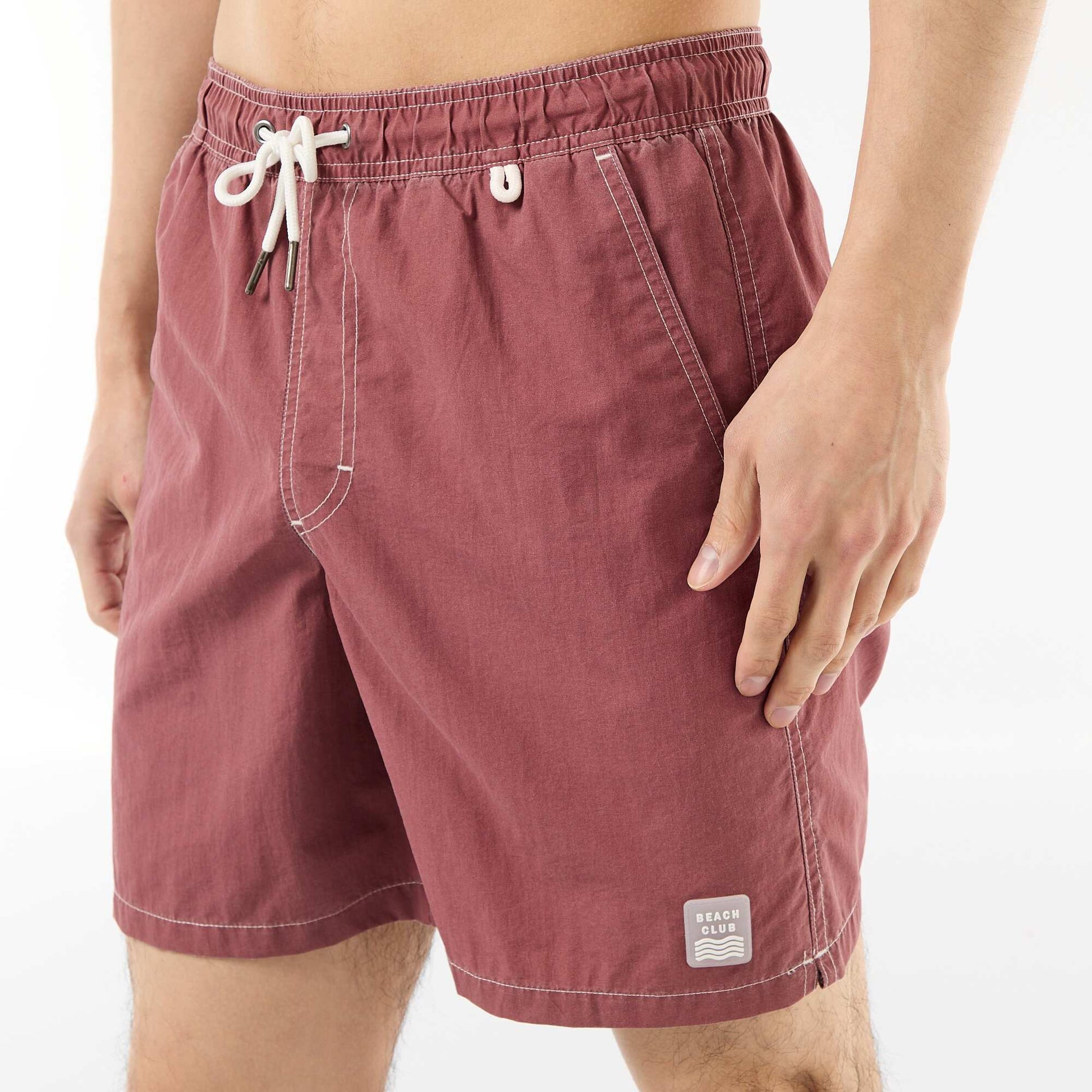 Solid Swim Shorts with Pockets RED