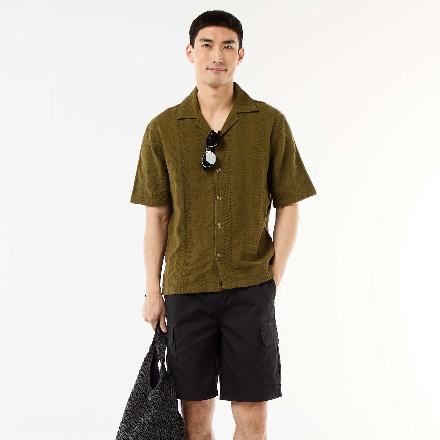 Poplin Chino Bermuda Shorts with Flap Pockets BLACK