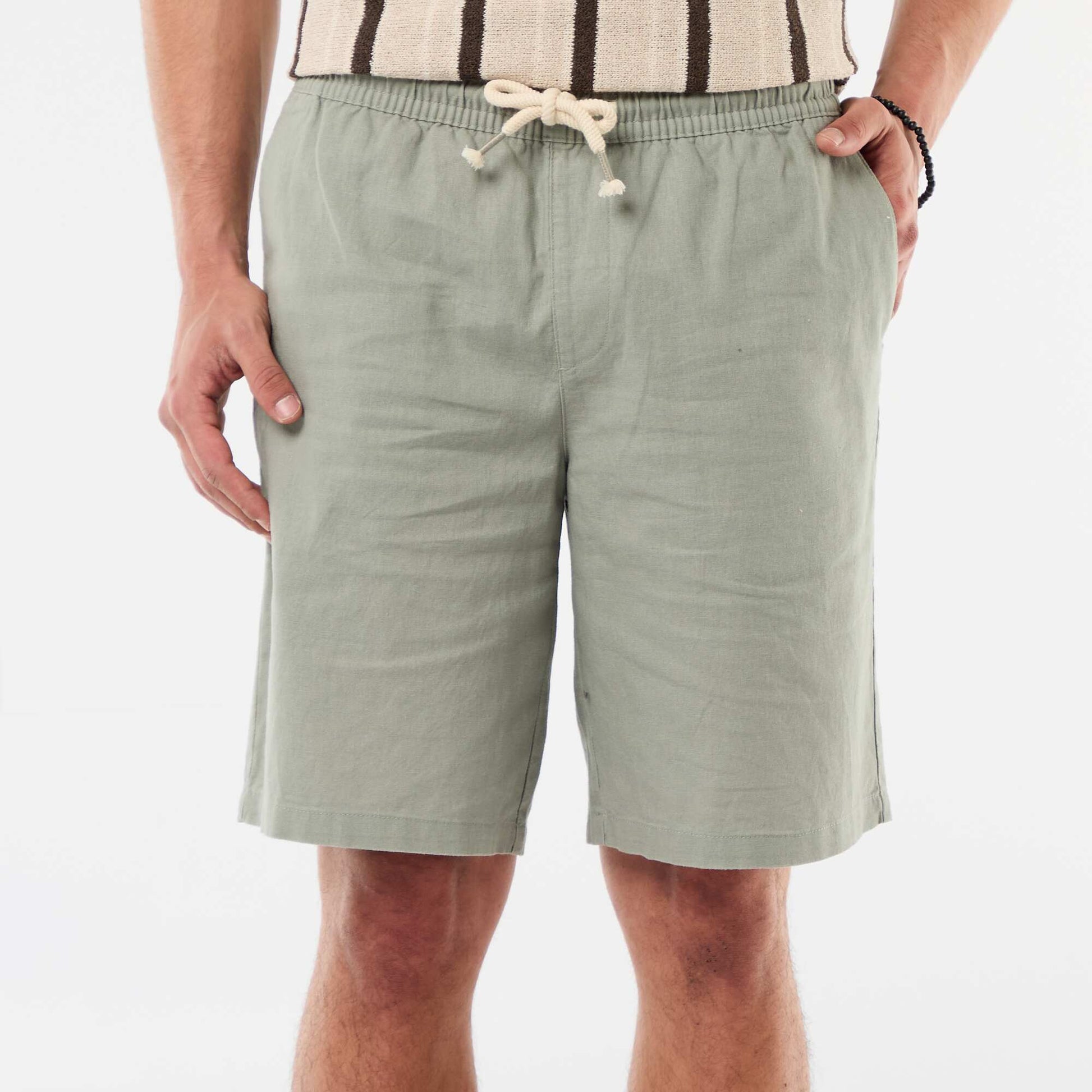 Linen-blend Bermuda Shorts GREEN