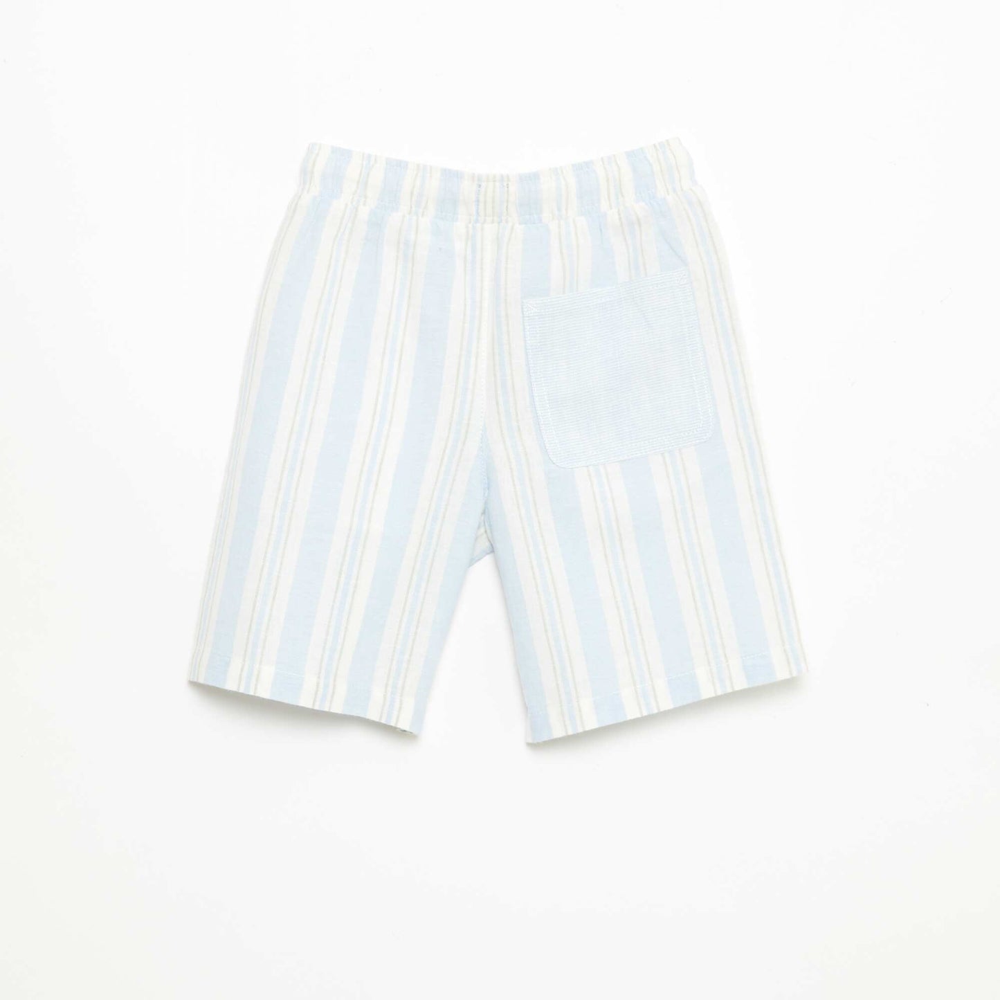 Striped Linen and Cotton Shorts with Elasticated Waist BLUE