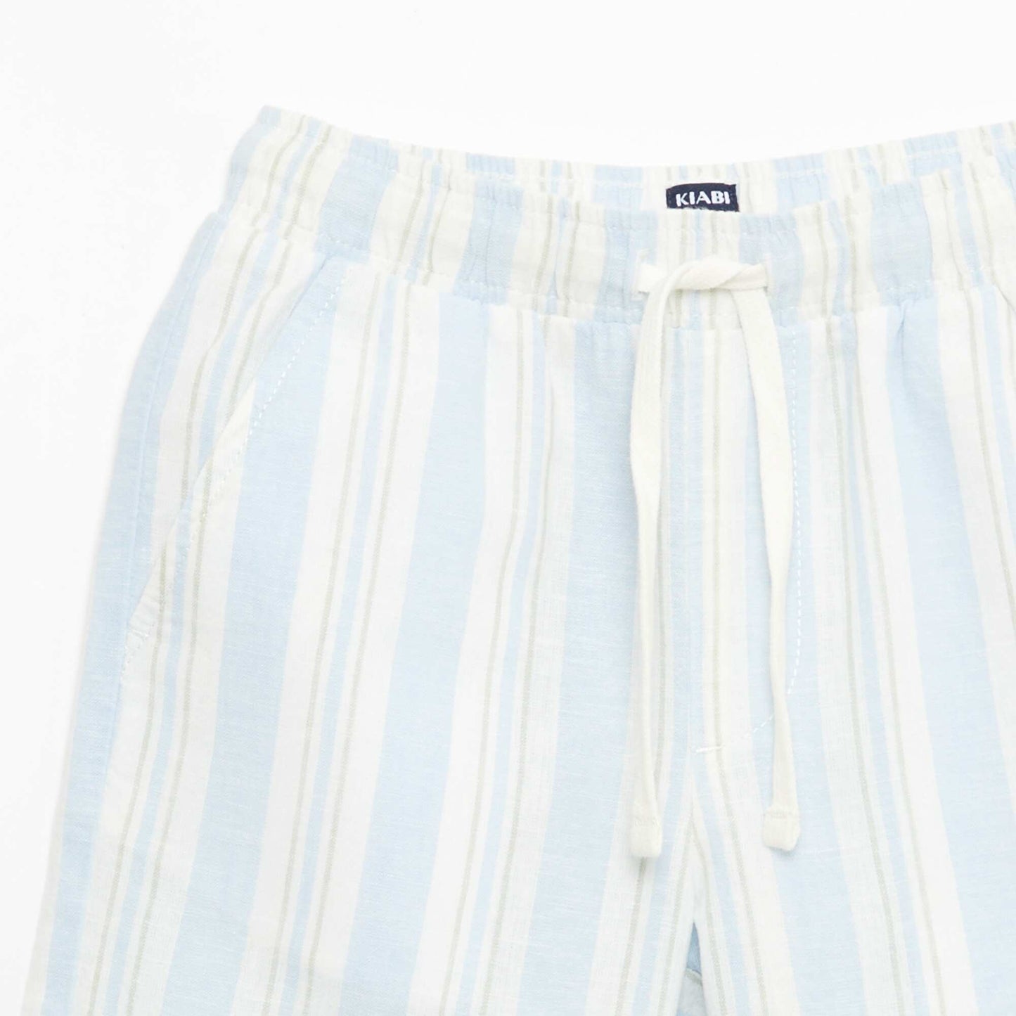 Striped Linen and Cotton Shorts with Elasticated Waist BLUE