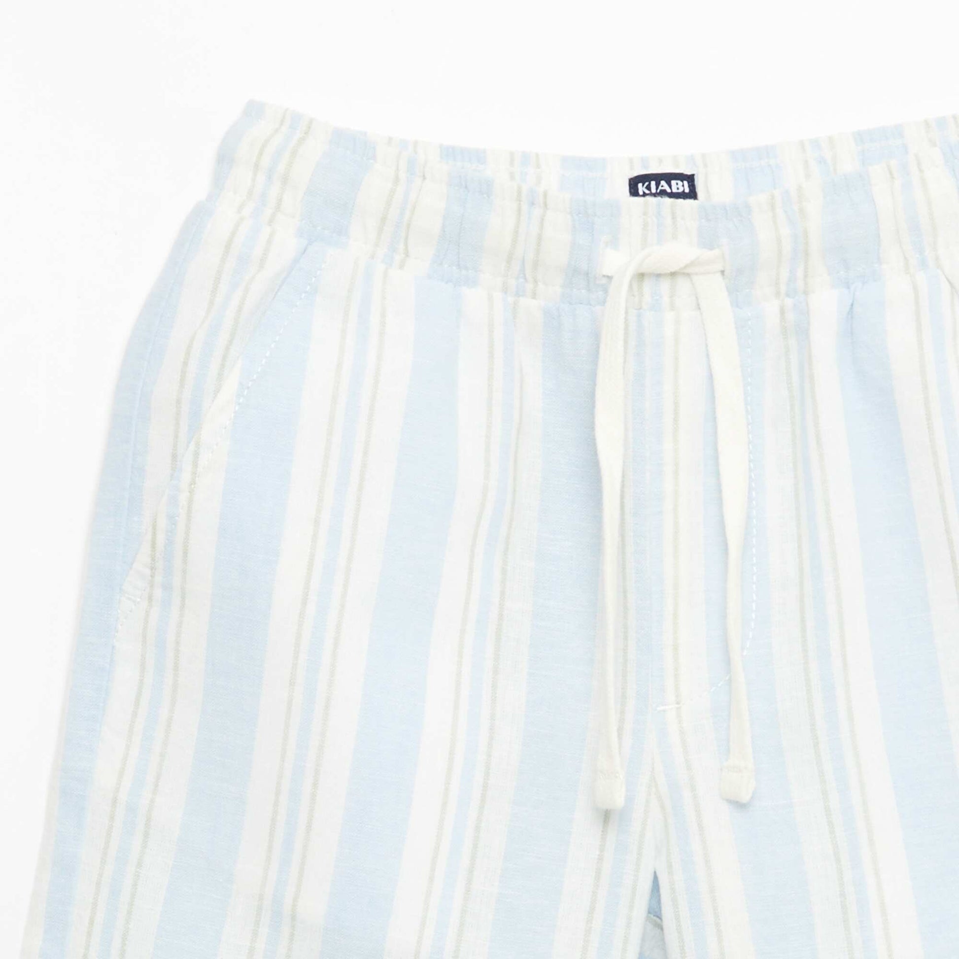 Striped Linen and Cotton Shorts with Elasticated Waist BLUE