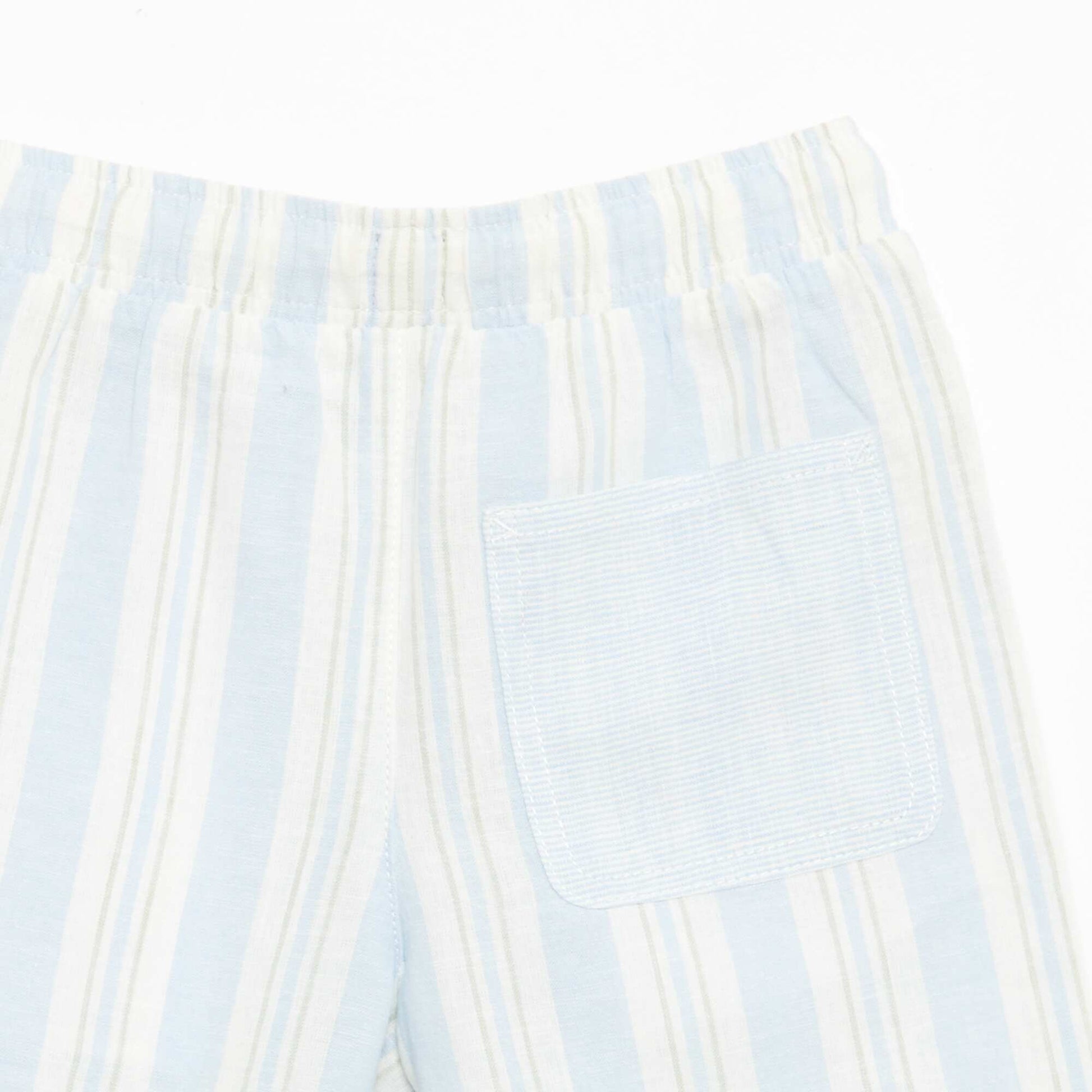 Striped Linen and Cotton Shorts with Elasticated Waist BLUE