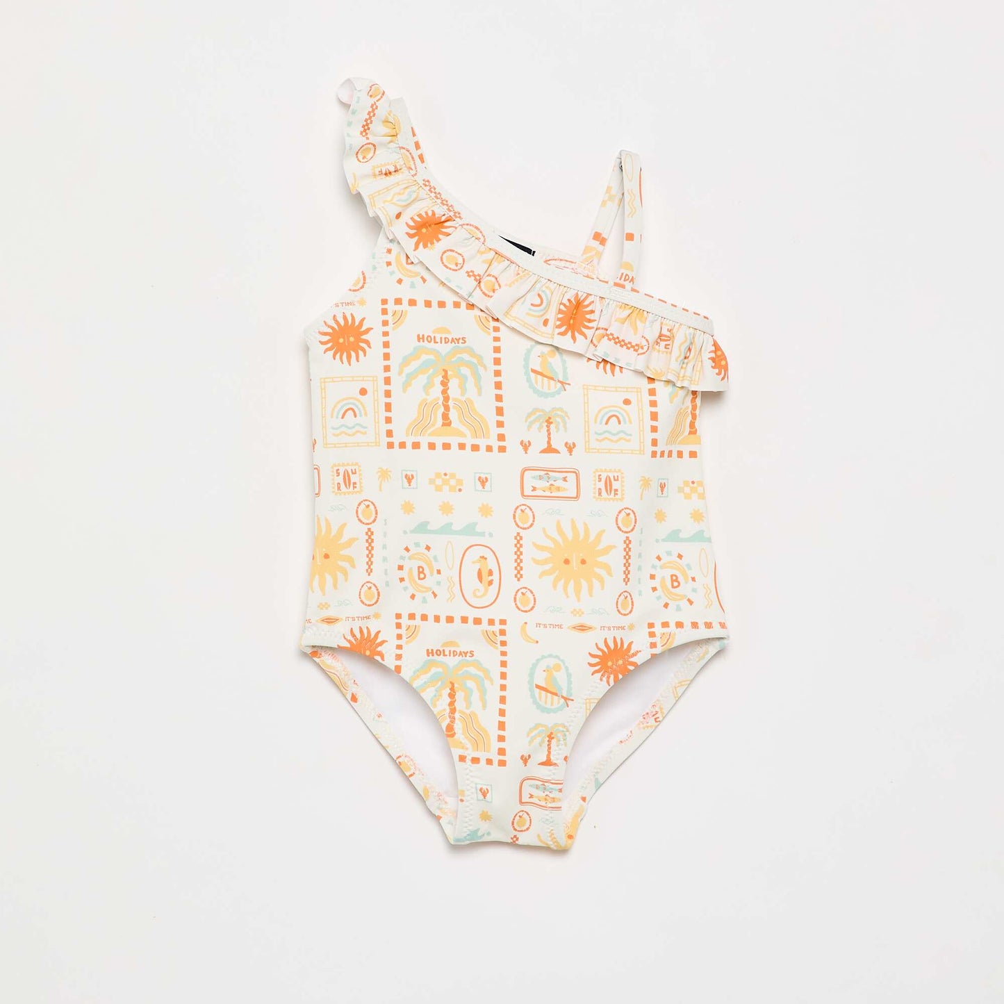 One-piece swimsuit with ruffled collar WHITE