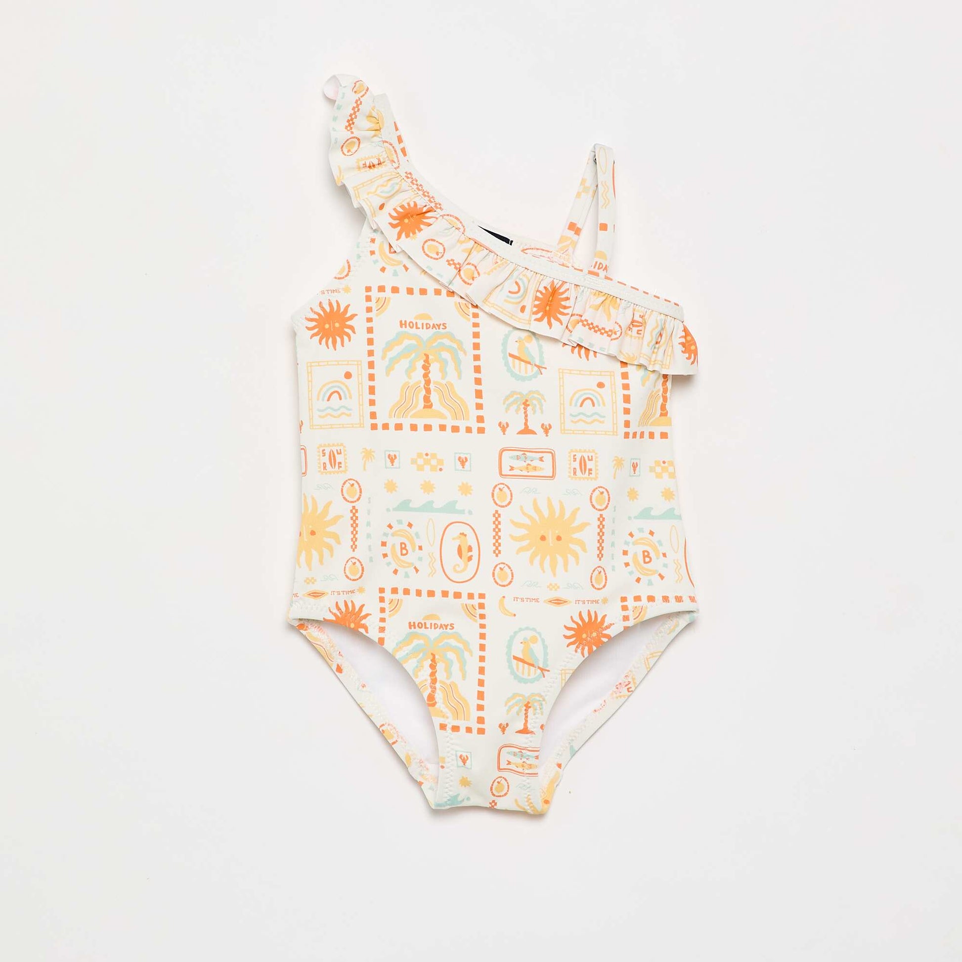 One-piece swimsuit with ruffled collar WHITE