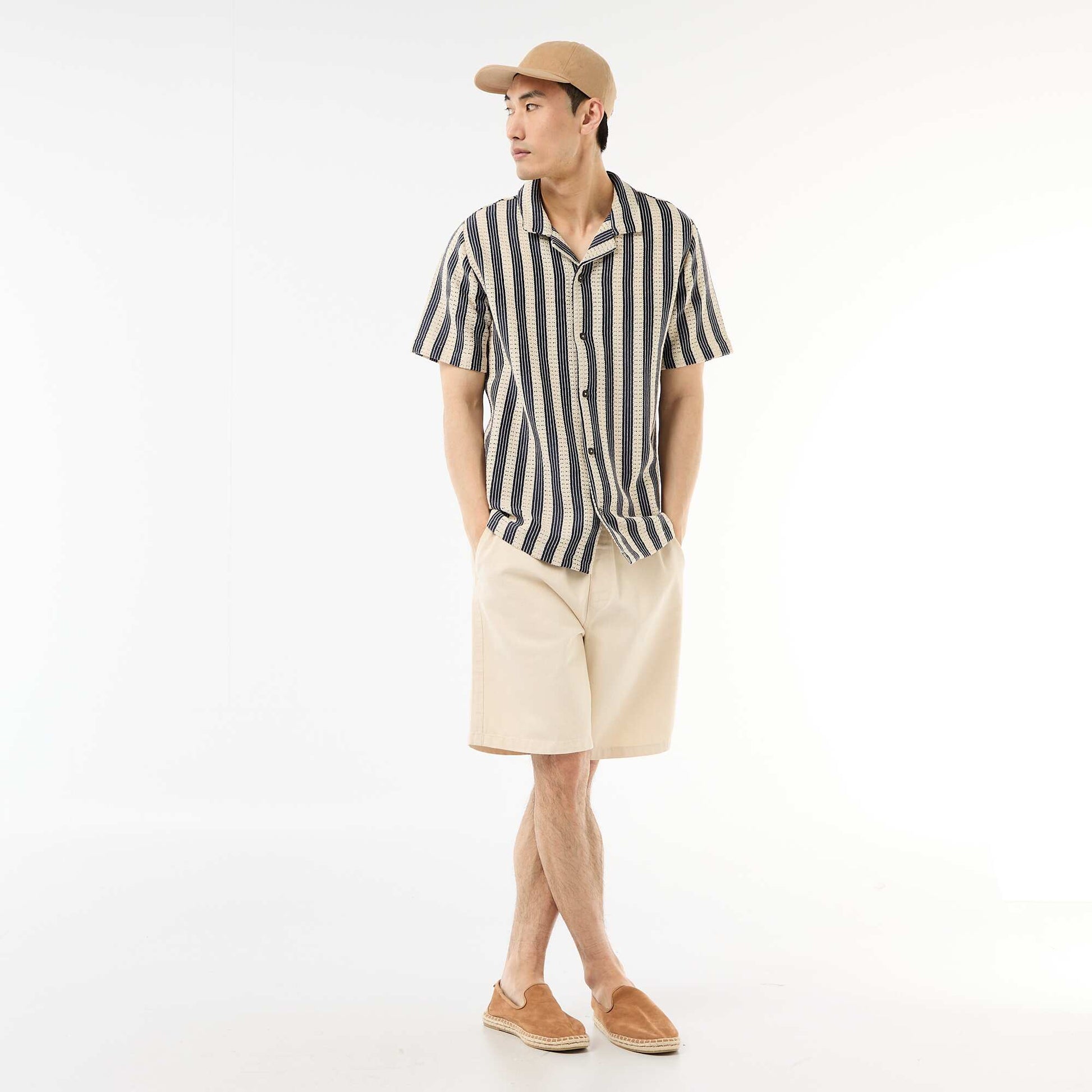 Crochet Knit Short-Sleeve Shirt BLUE