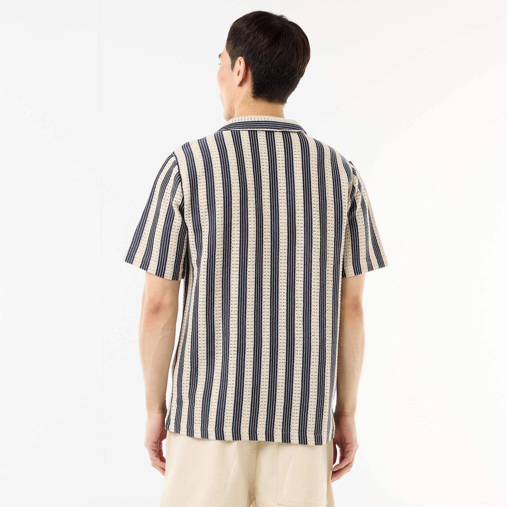 Crochet Knit Short-Sleeve Shirt BLUE