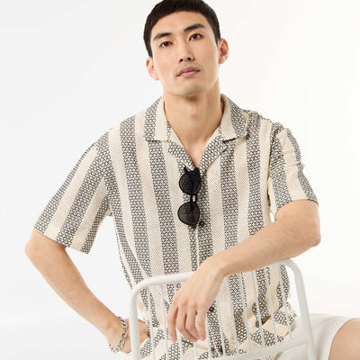 Crochet Knit Short-Sleeve Shirt WHITE