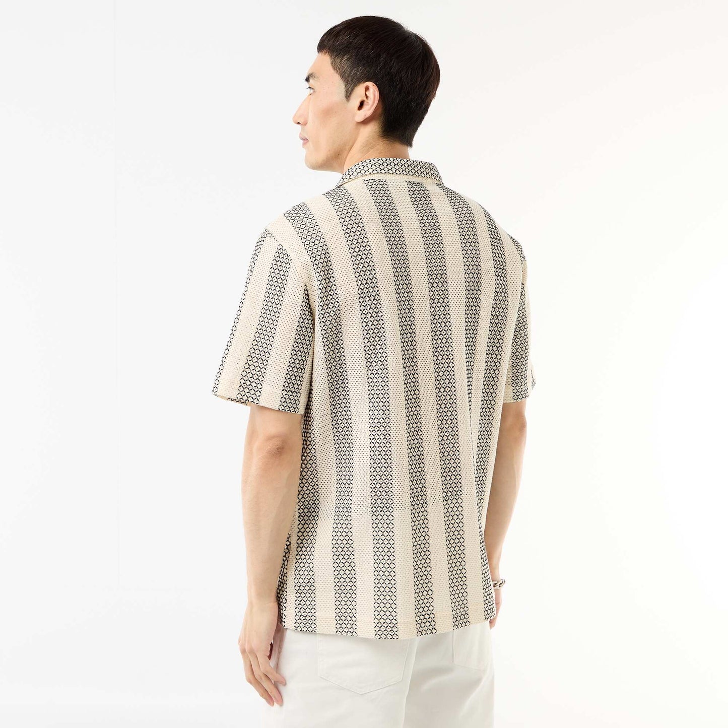 Crochet Knit Short-Sleeve Shirt WHITE