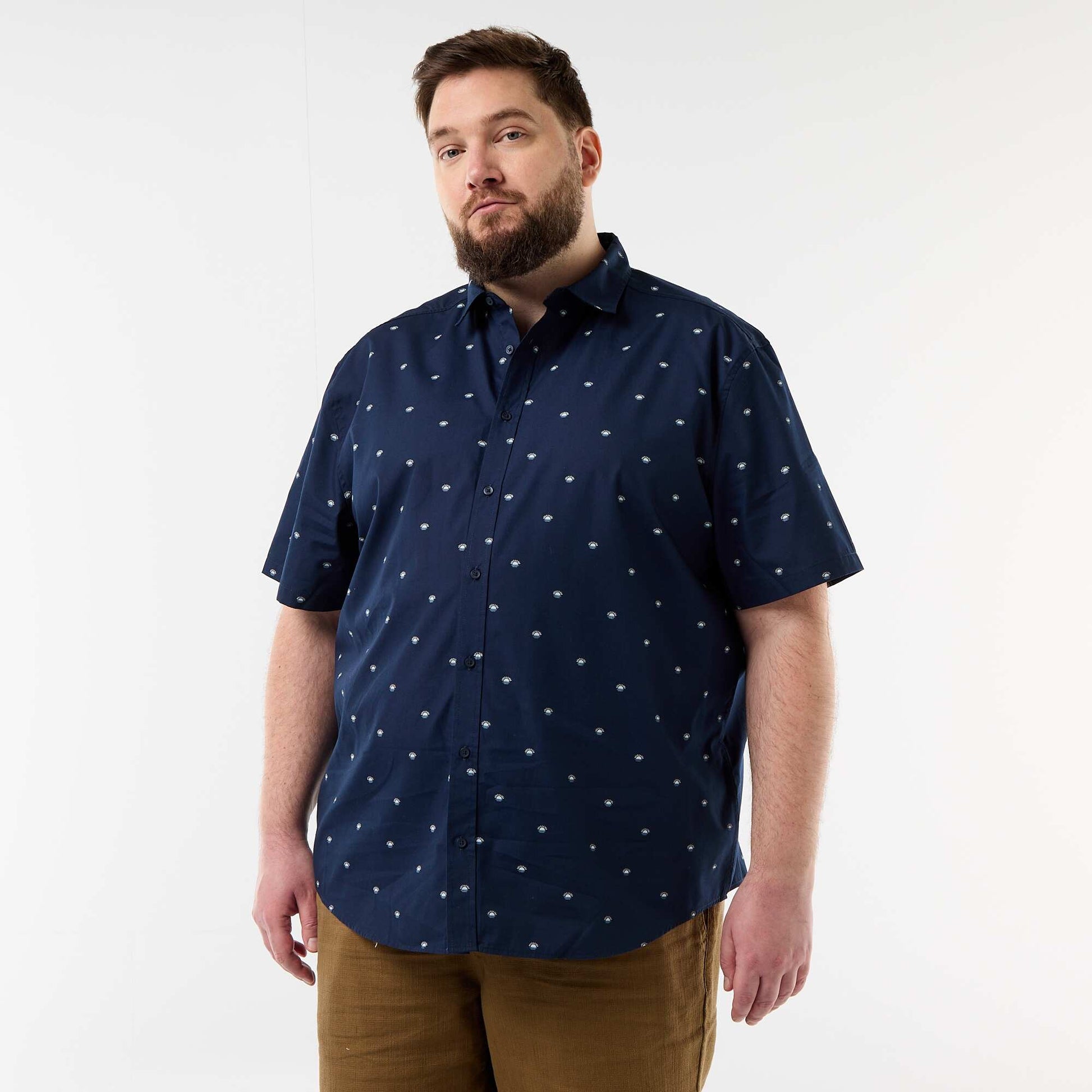 ორნამენტებიანი მოკლემკლავიანი პერანგი ლურჯი