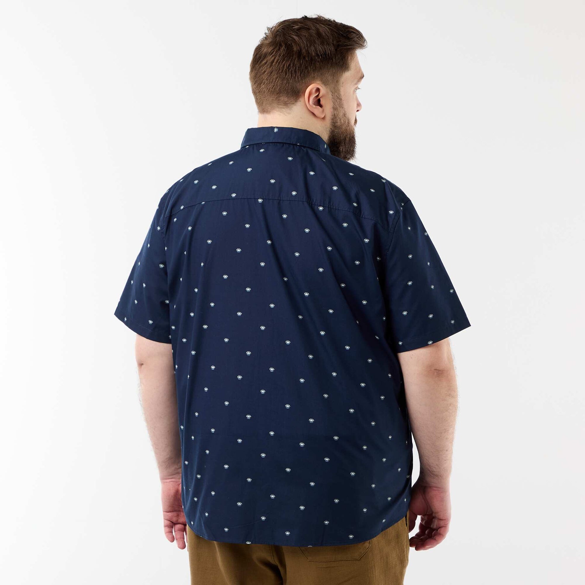 ორნამენტებიანი მოკლემკლავიანი პერანგი ლურჯი