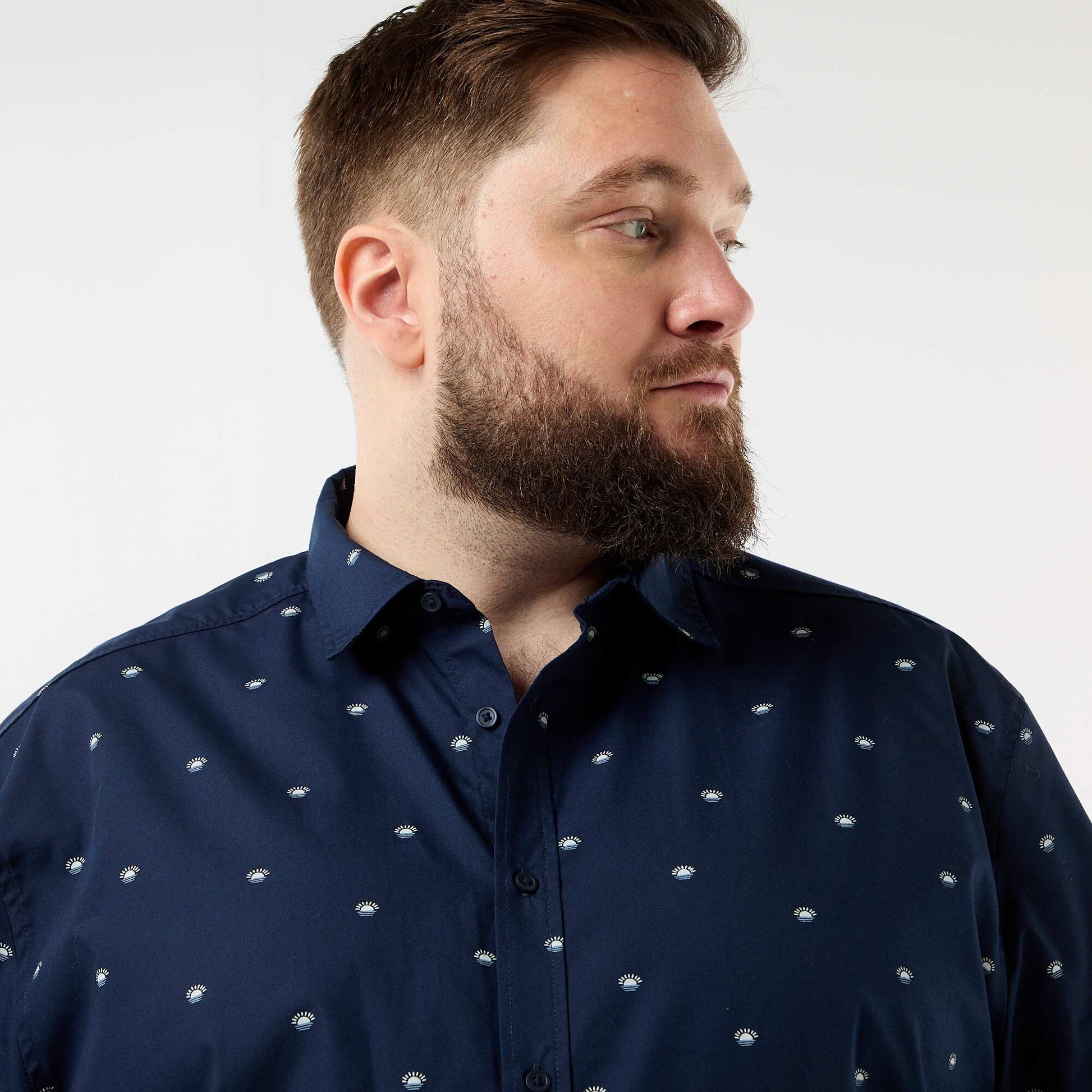 ორნამენტებიანი მოკლემკლავიანი პერანგი ლურჯი