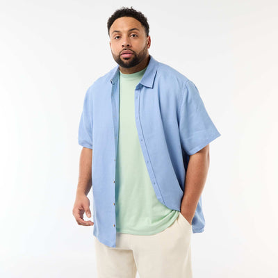 Linen Short-Sleeve Shirt BLUE