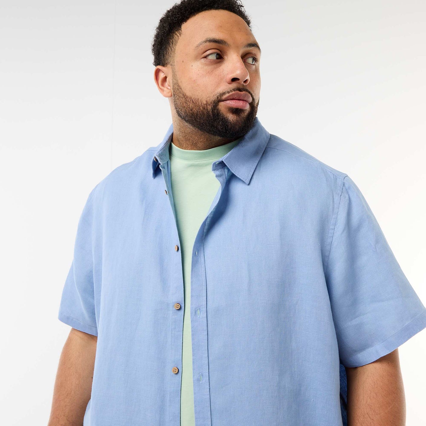 ტილო მოკლემკლავიანი პერანგი ლურჯი