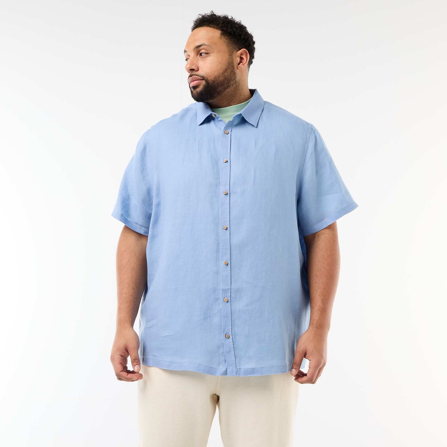 ტილო მოკლემკლავიანი პერანგი ლურჯი