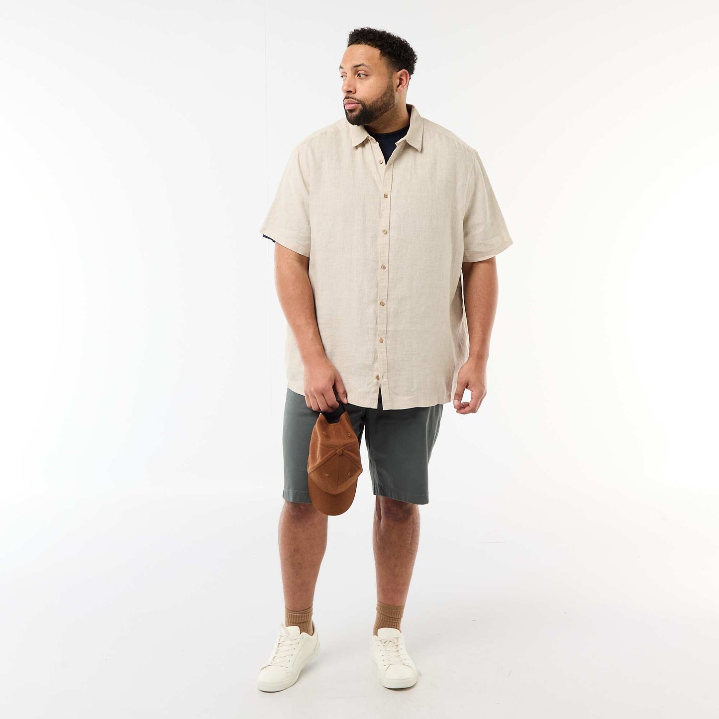 ტილო მოკლემკლავიანი პერანგი კრემისფერი