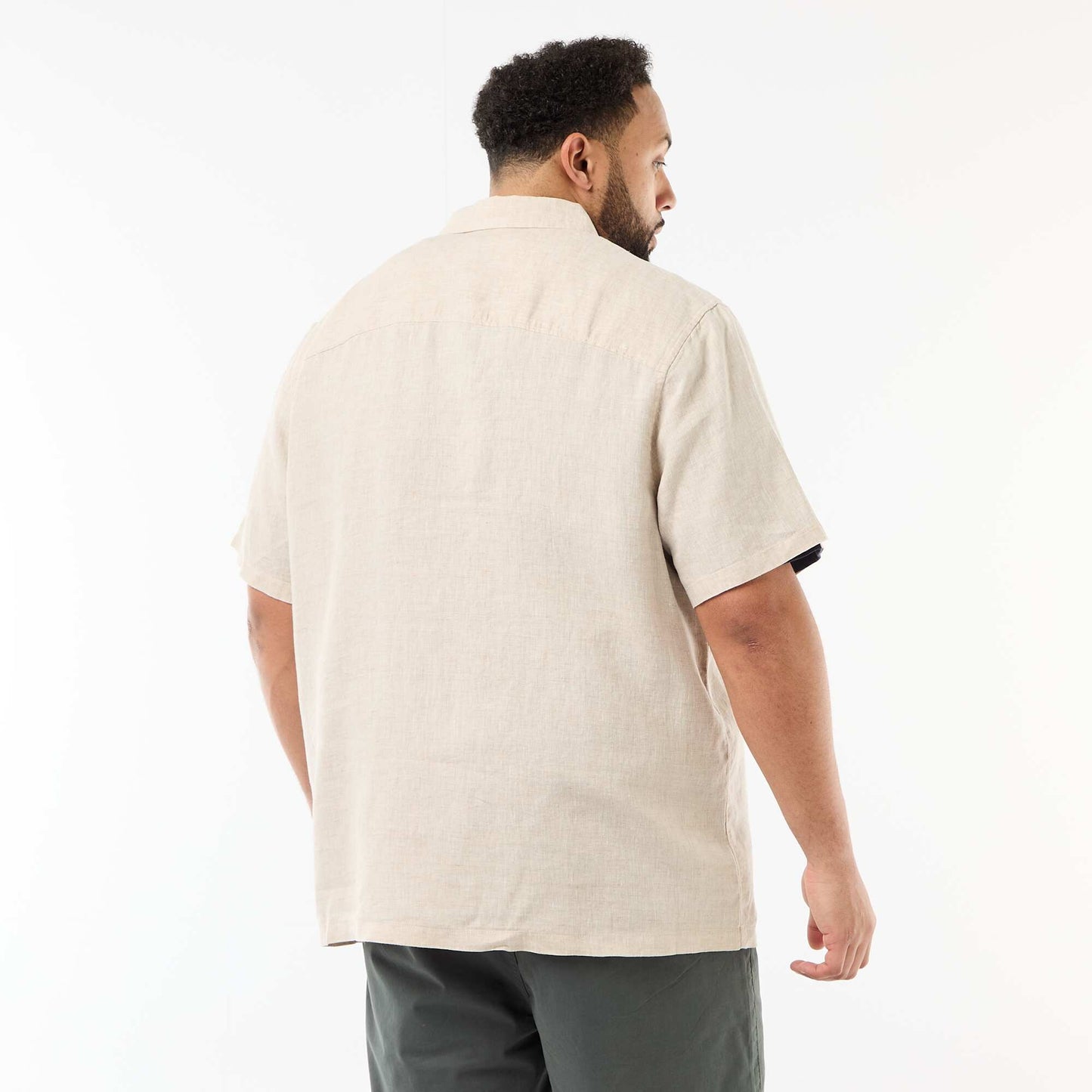 ტილო მოკლემკლავიანი პერანგი კრემისფერი