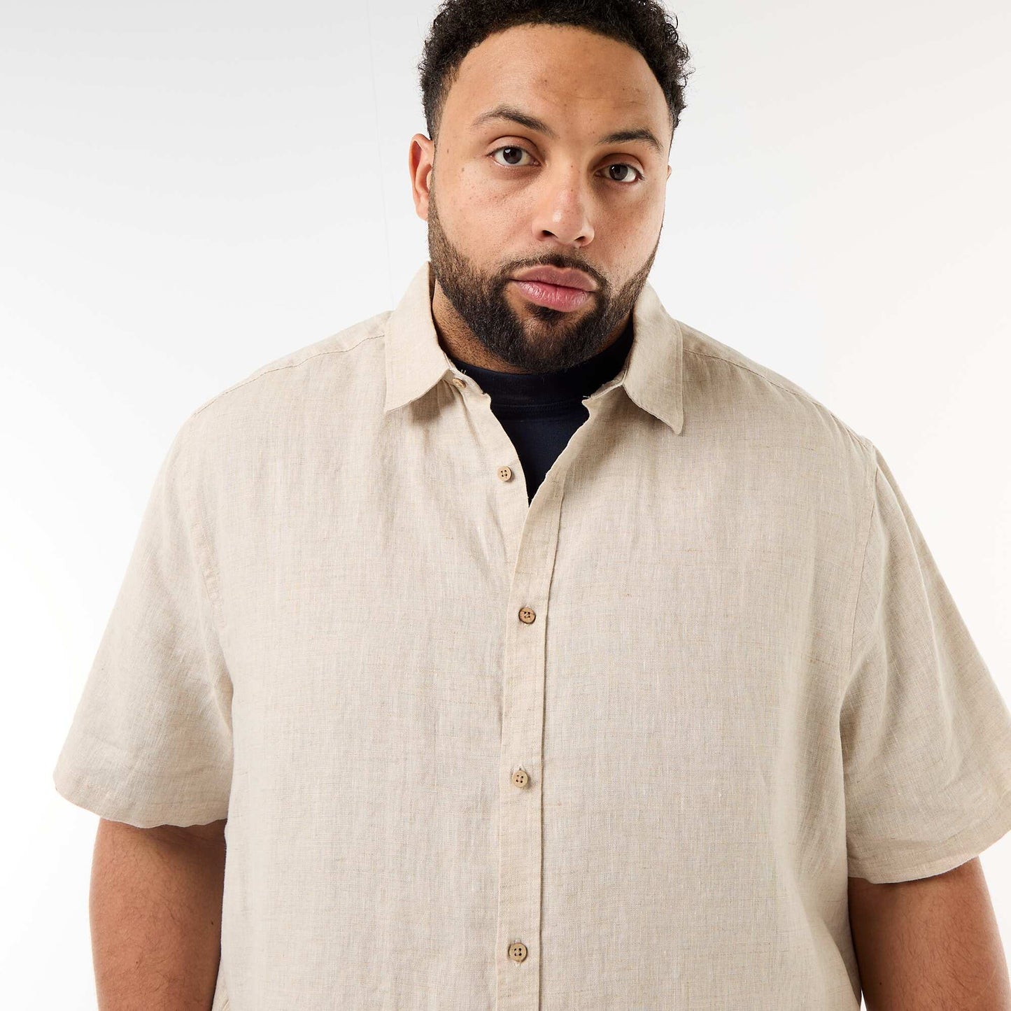 ტილო მოკლემკლავიანი პერანგი კრემისფერი