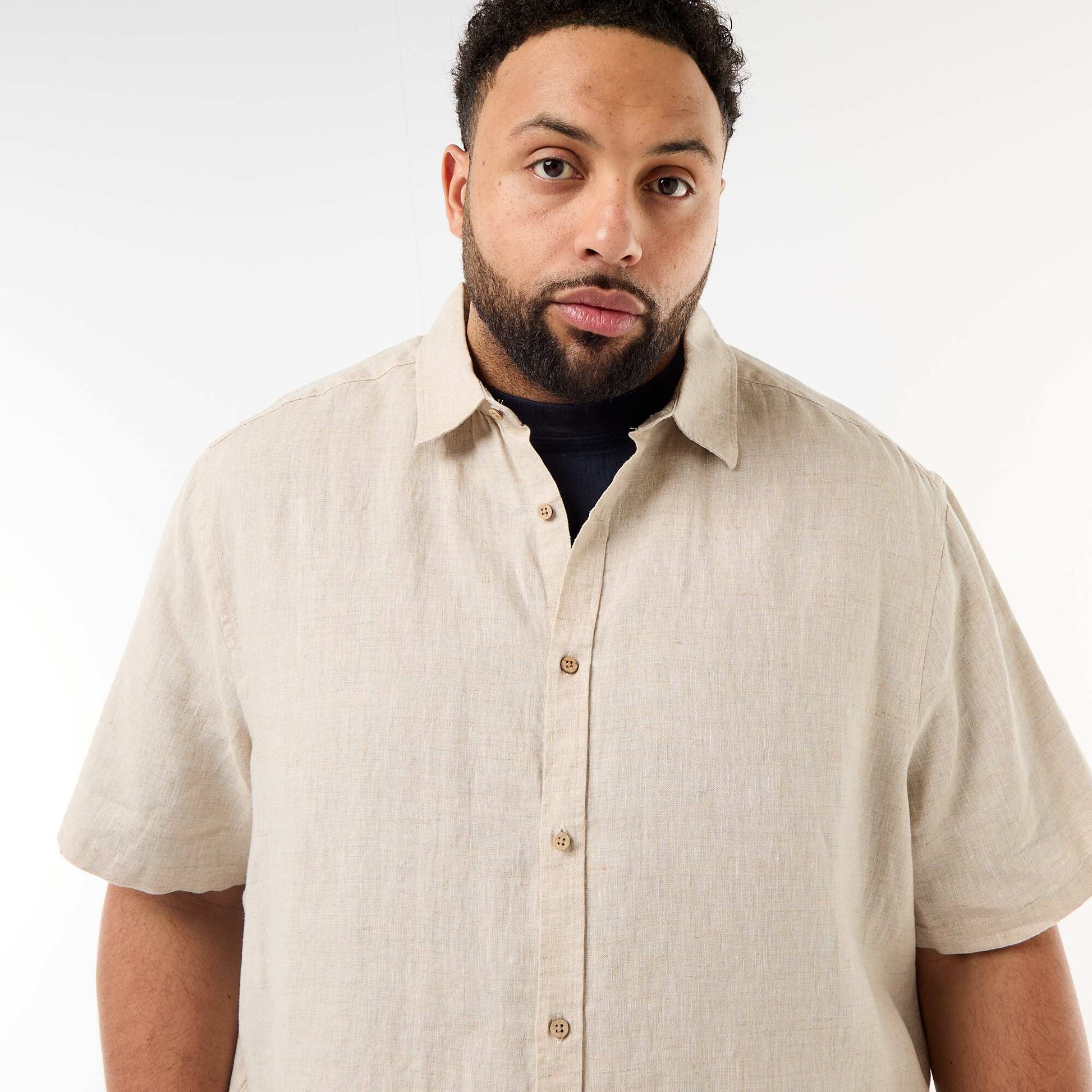 ტილო მოკლემკლავიანი პერანგი კრემისფერი