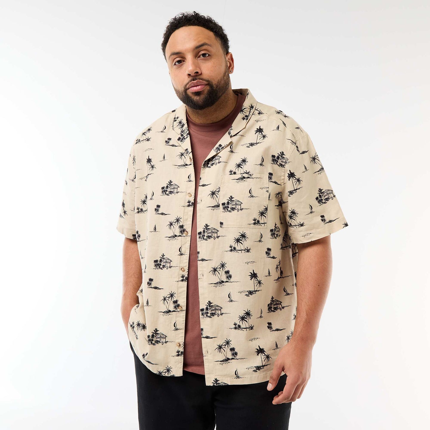 Short-Sleeve Patterned Shirt BEIGE