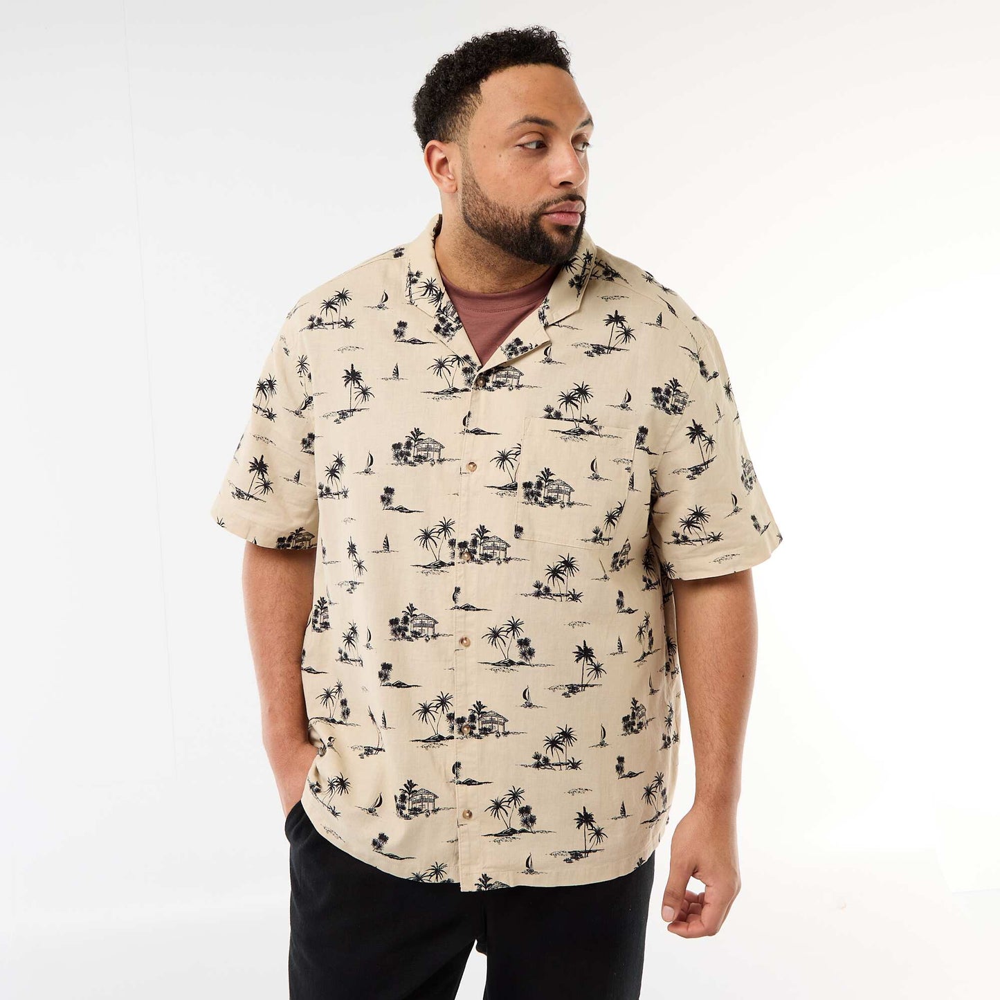 Short-Sleeve Patterned Shirt BEIGE