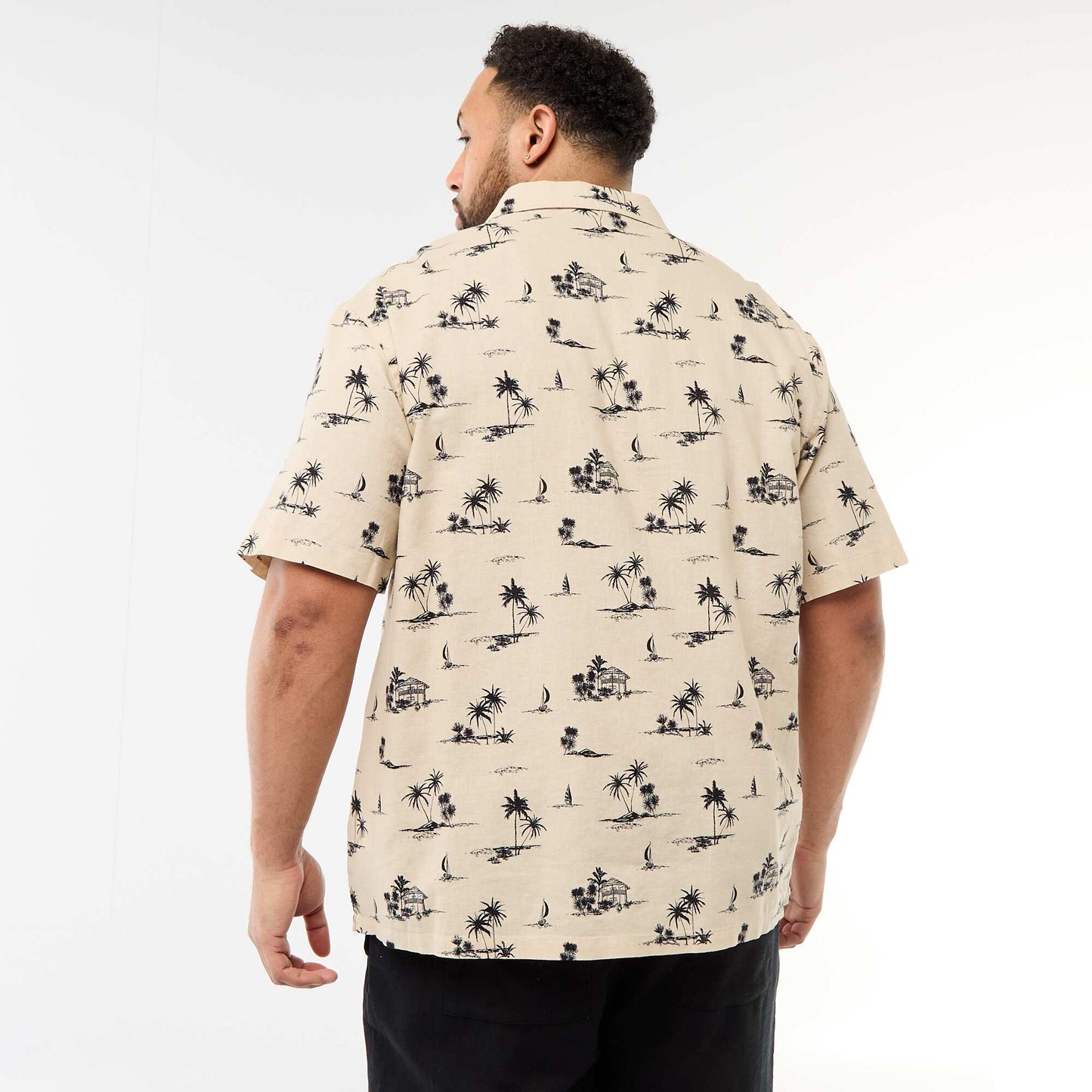 Short-Sleeve Patterned Shirt BEIGE