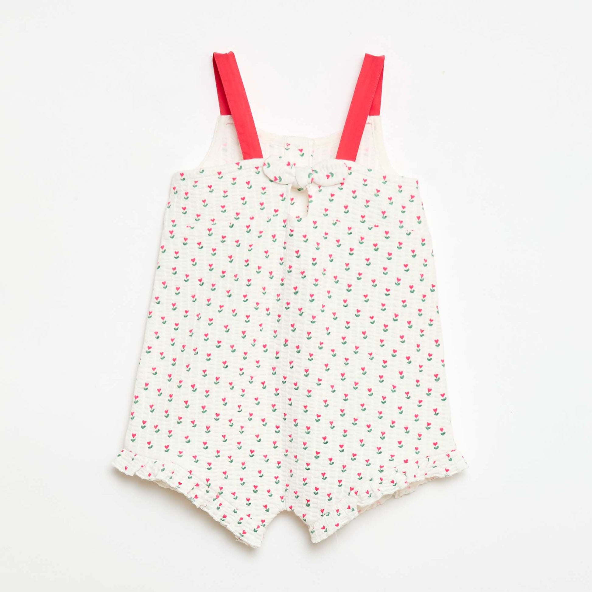 Waffle Knit Romper with Print WHITE