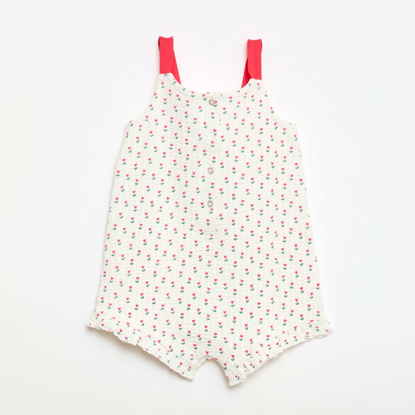 Waffle Knit Romper with Print WHITE