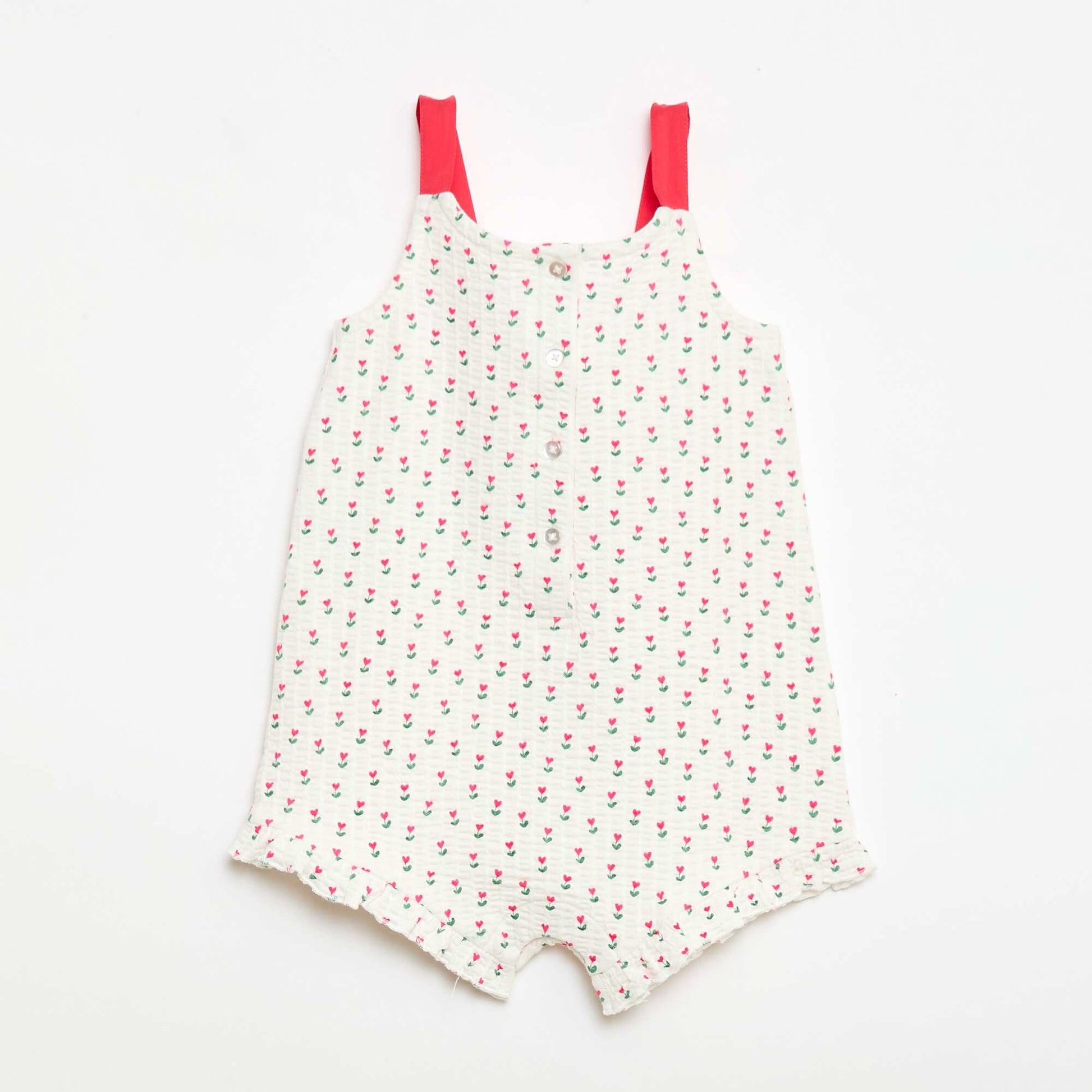 Waffle Knit Romper with Print WHITE