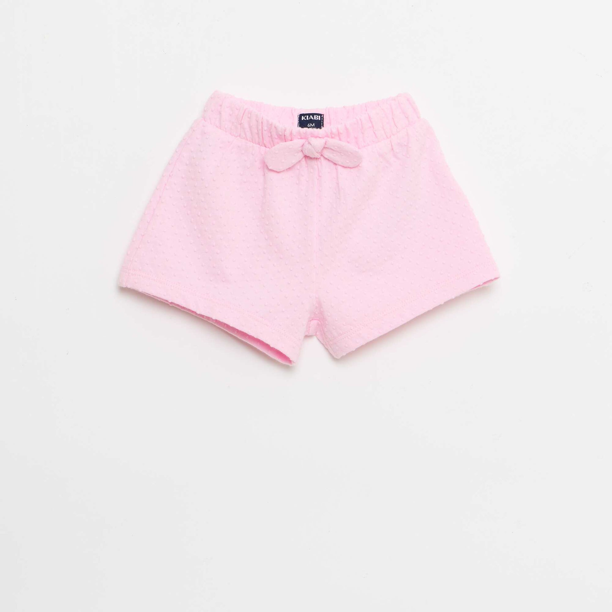Solid Jacquard Knit Shorts with Decorative Bow PINK