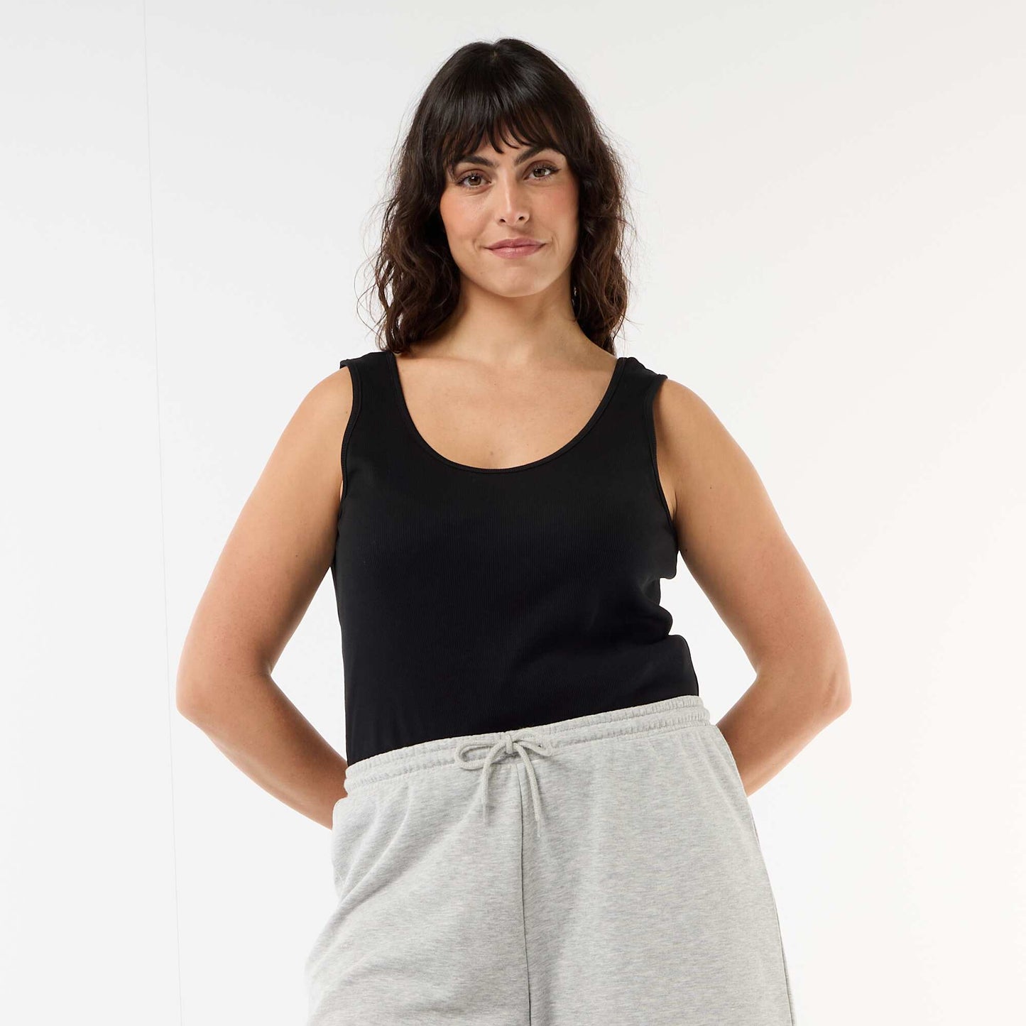 Ribbed basic tank top BLACK