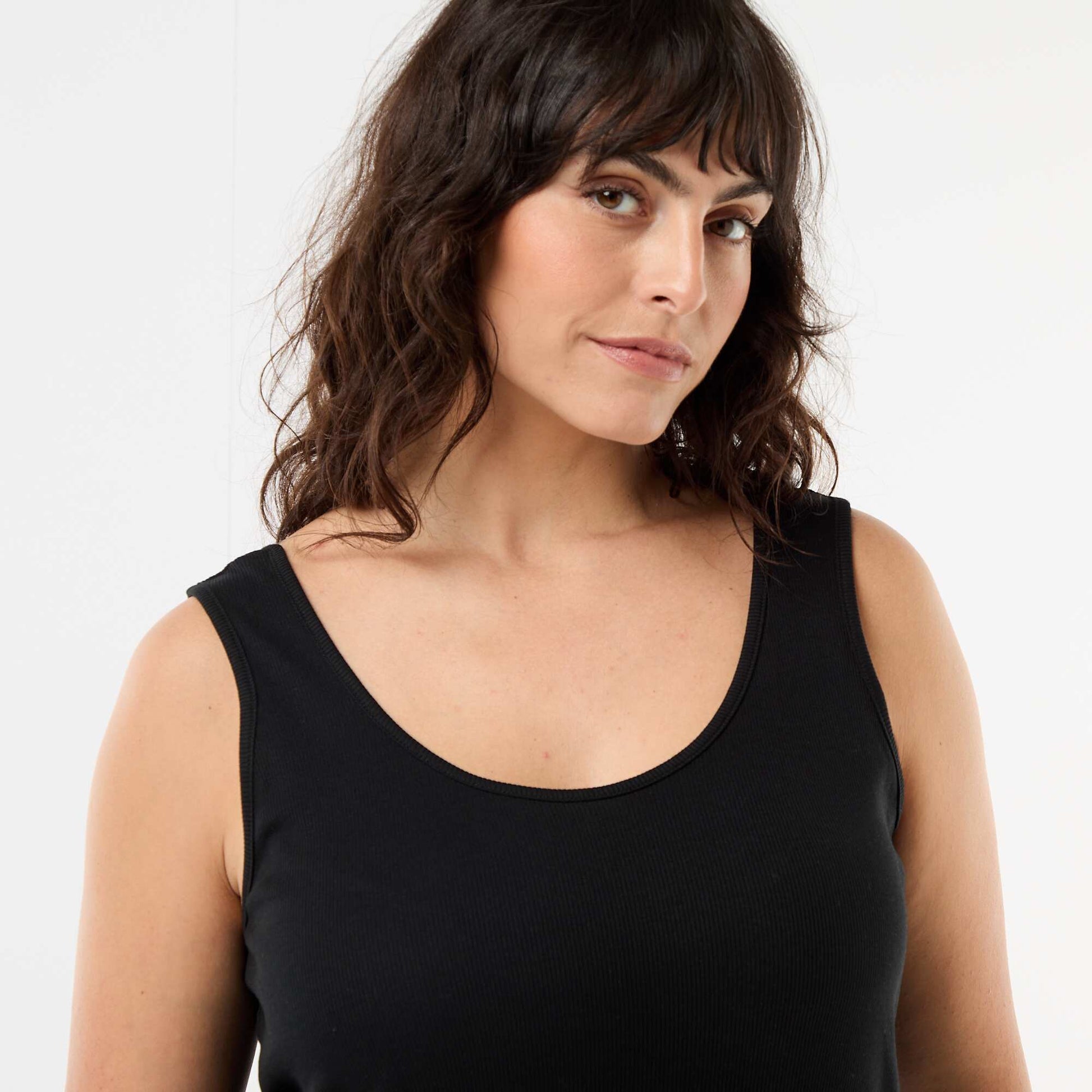 Ribbed basic tank top BLACK