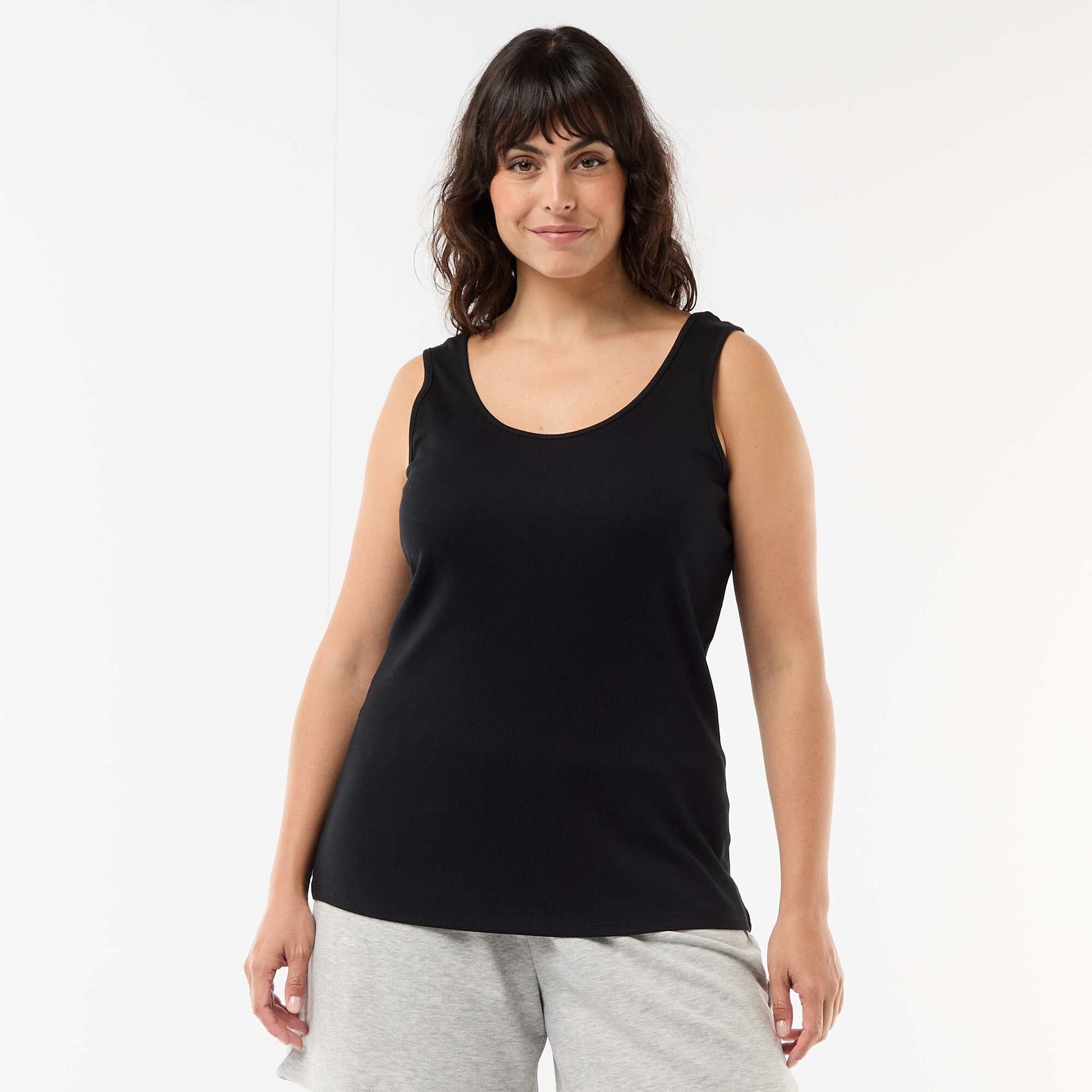 Ribbed basic tank top BLACK