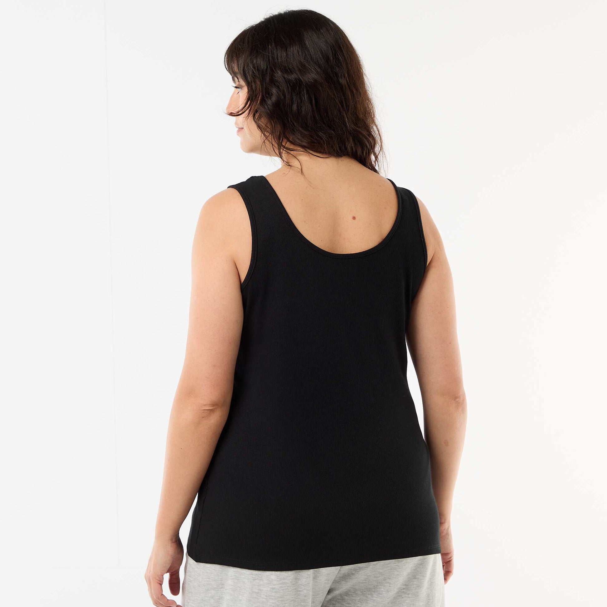 Ribbed basic tank top BLACK