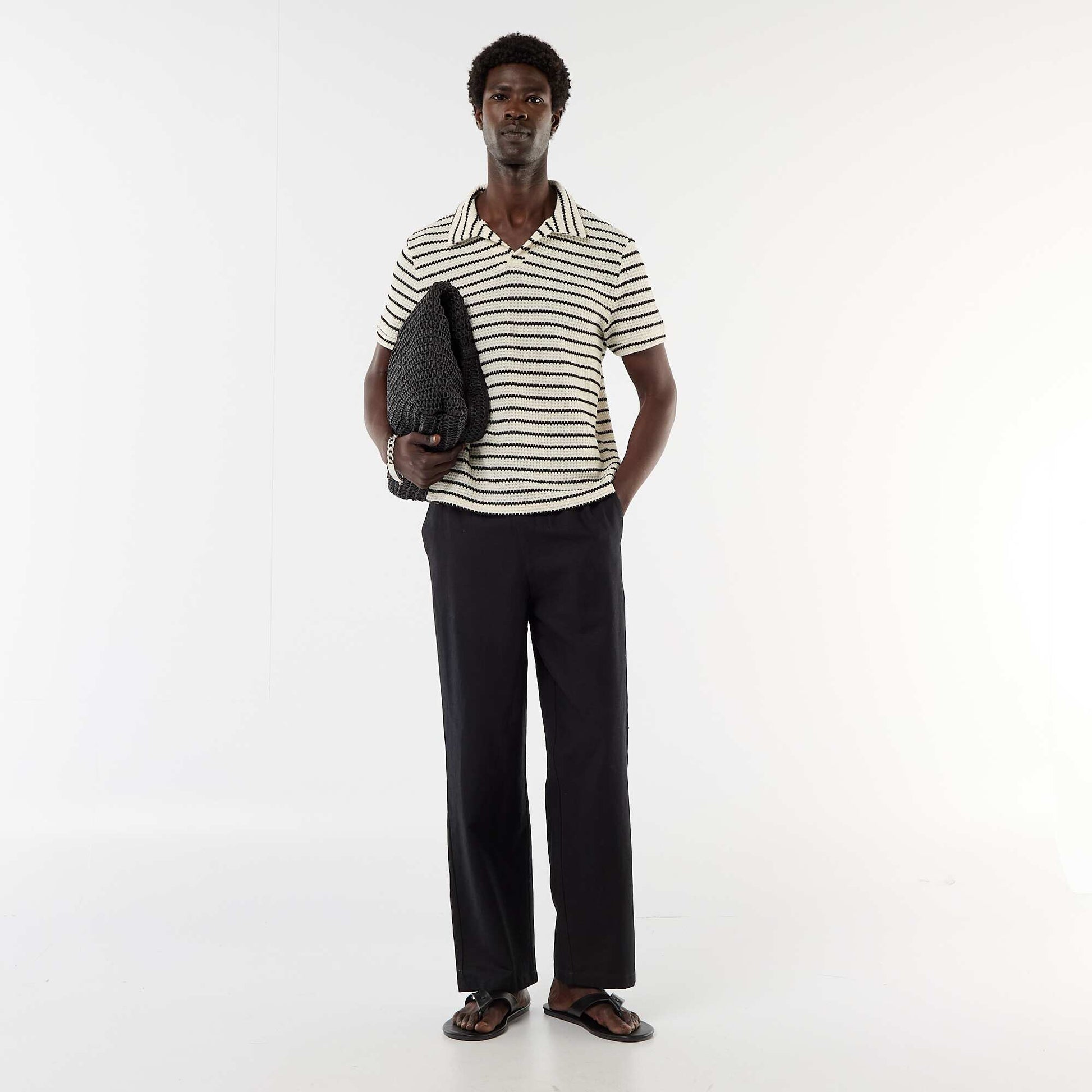 Linen Blend Trousers BLACK