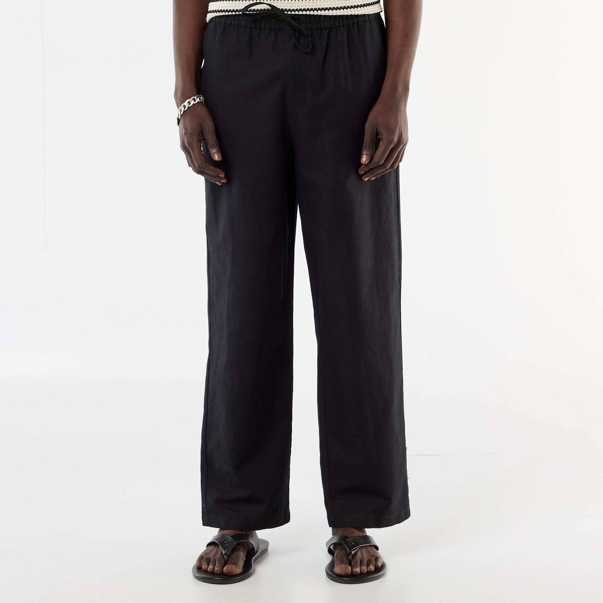 Linen Blend Trousers BLACK