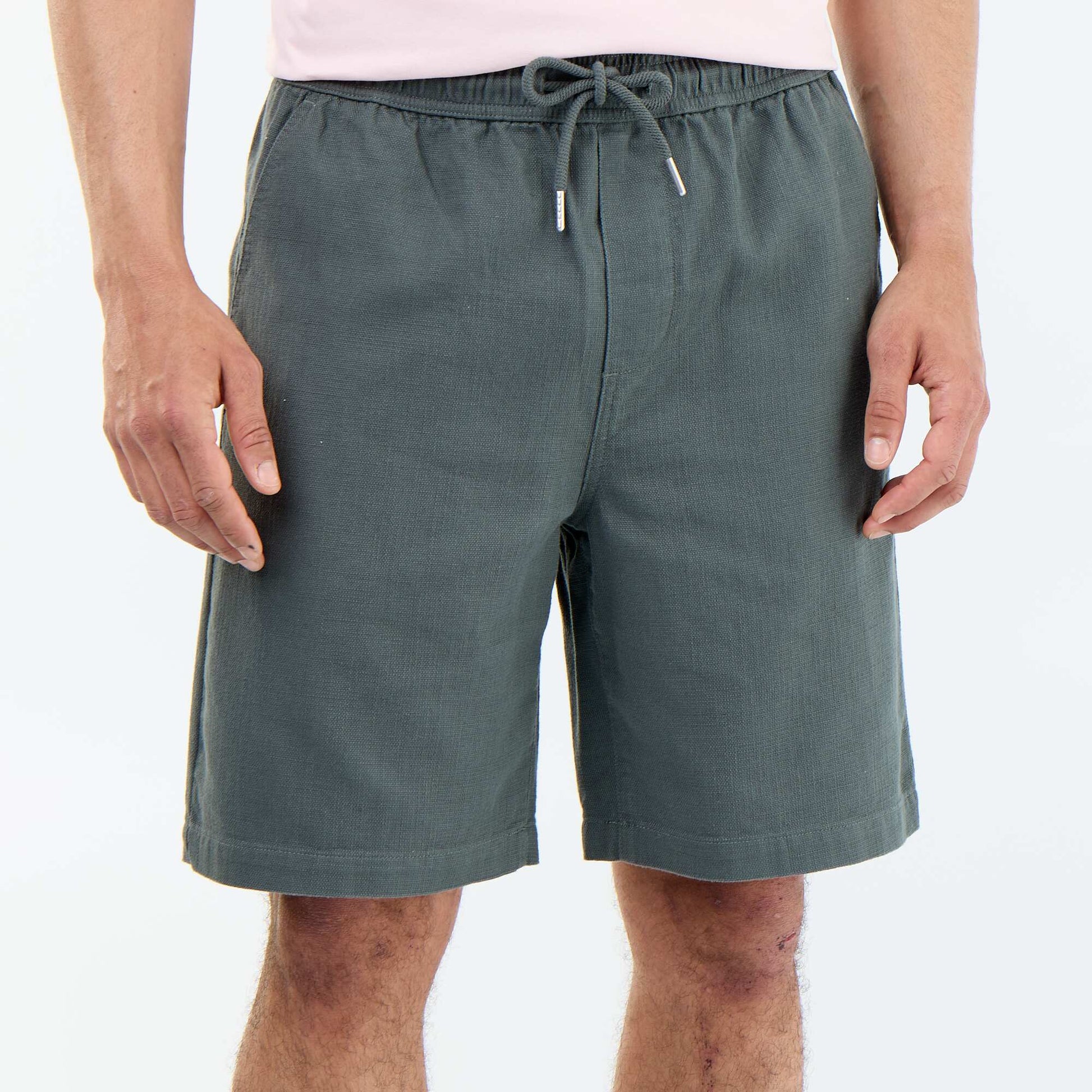Lightweight fleece Bermuda shorts with drawstrings GREEN