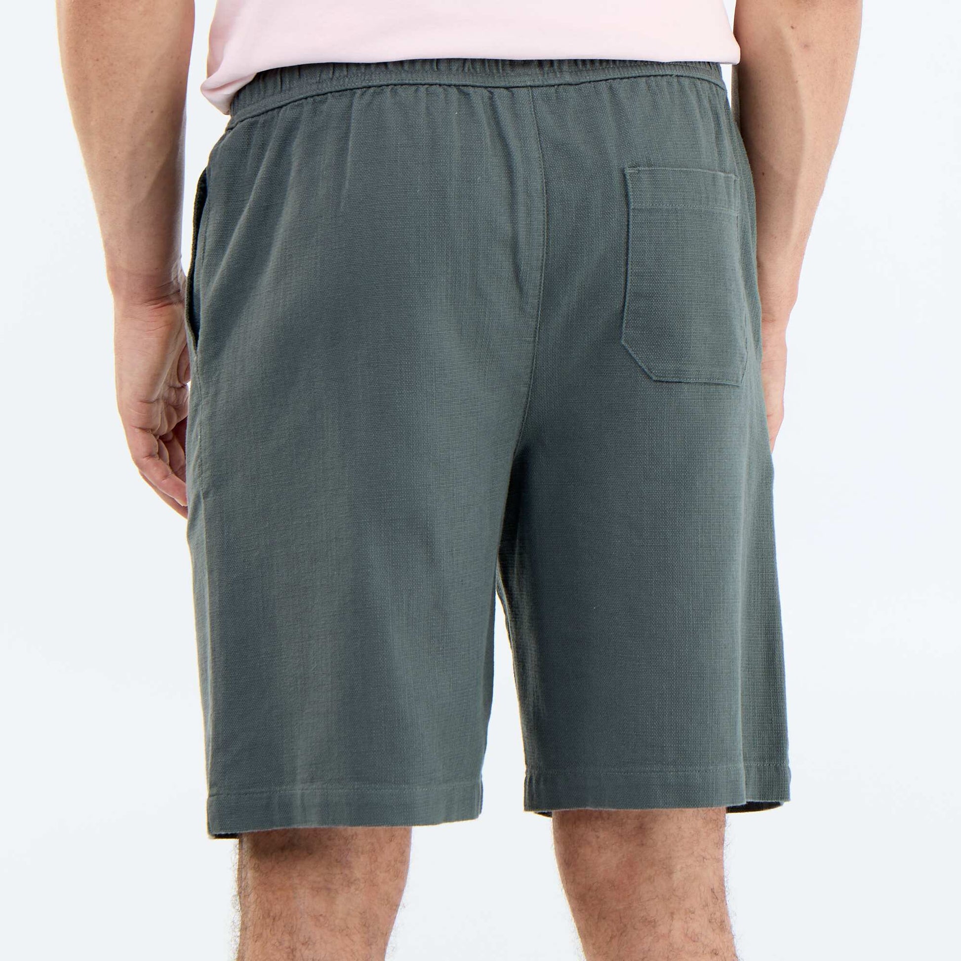 Lightweight fleece Bermuda shorts with drawstrings GREEN