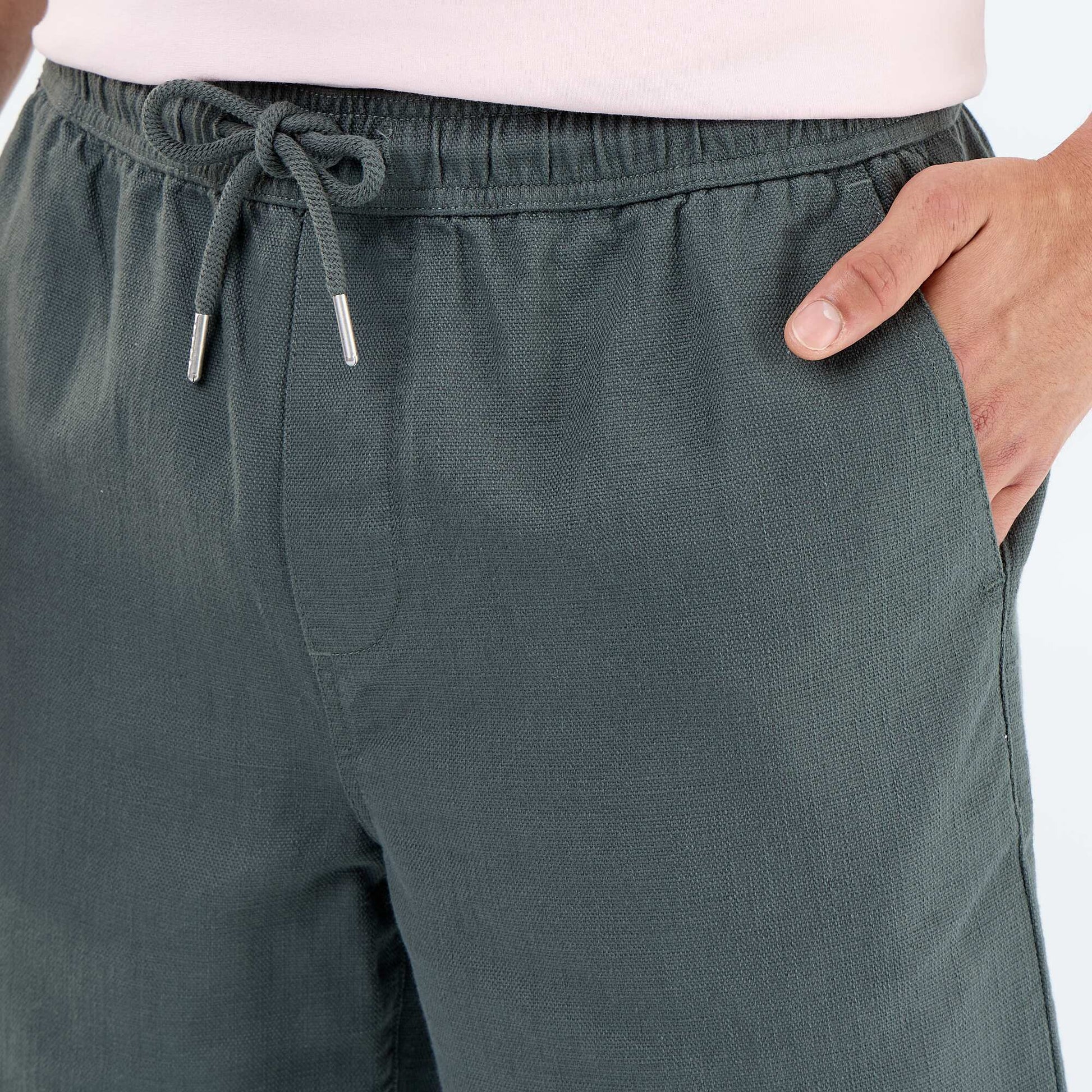 Lightweight fleece Bermuda shorts with drawstrings GREEN