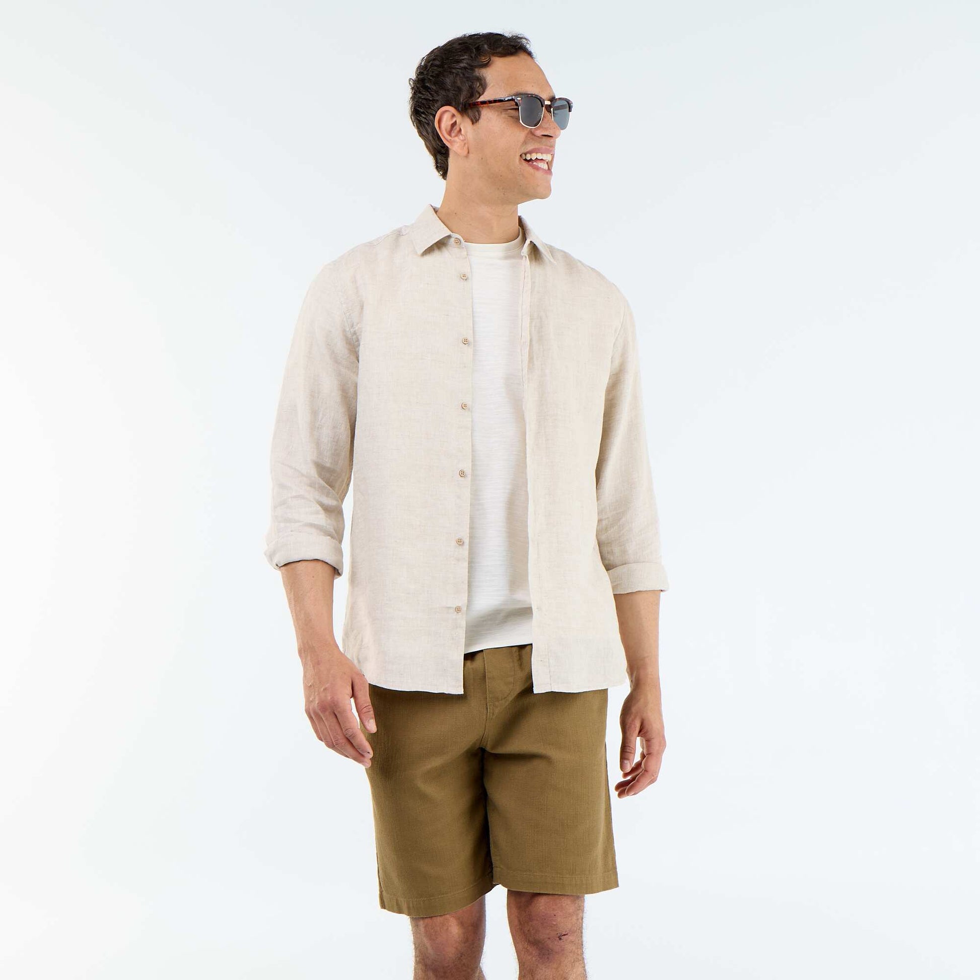 Lightweight fleece Bermuda shorts with drawstrings BROWN