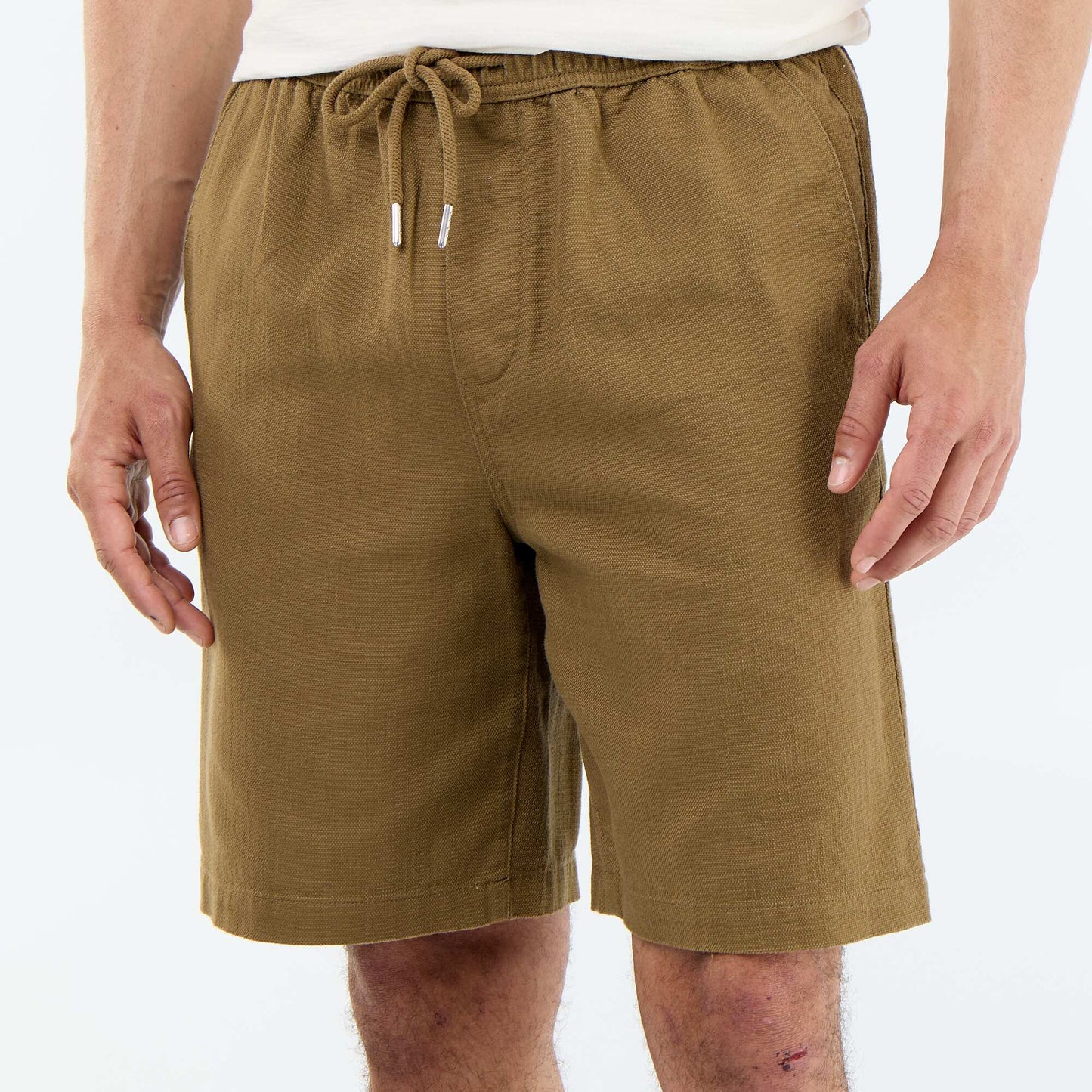 Lightweight fleece Bermuda shorts with drawstrings BROWN