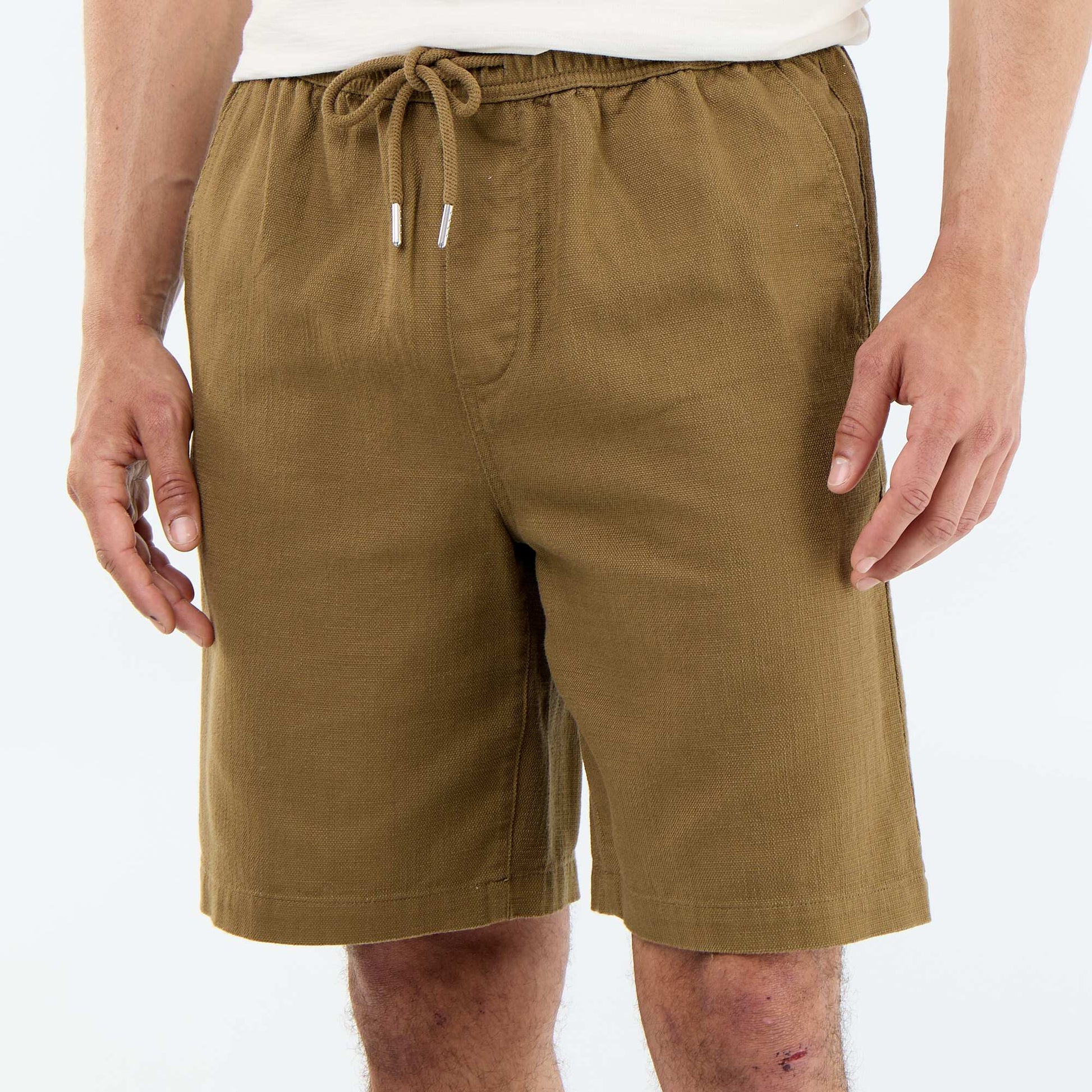 Lightweight fleece Bermuda shorts with drawstrings BROWN