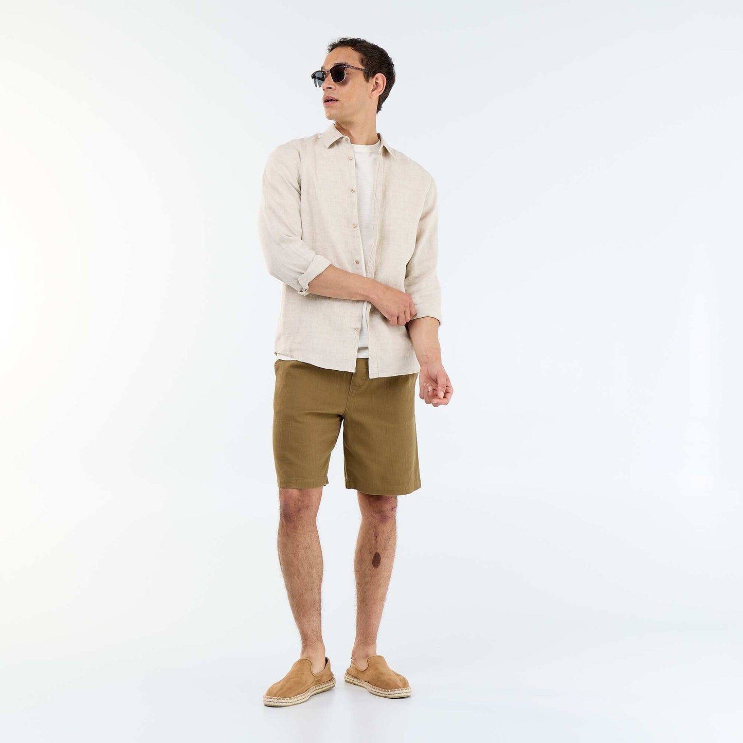 Lightweight fleece Bermuda shorts with drawstrings BROWN