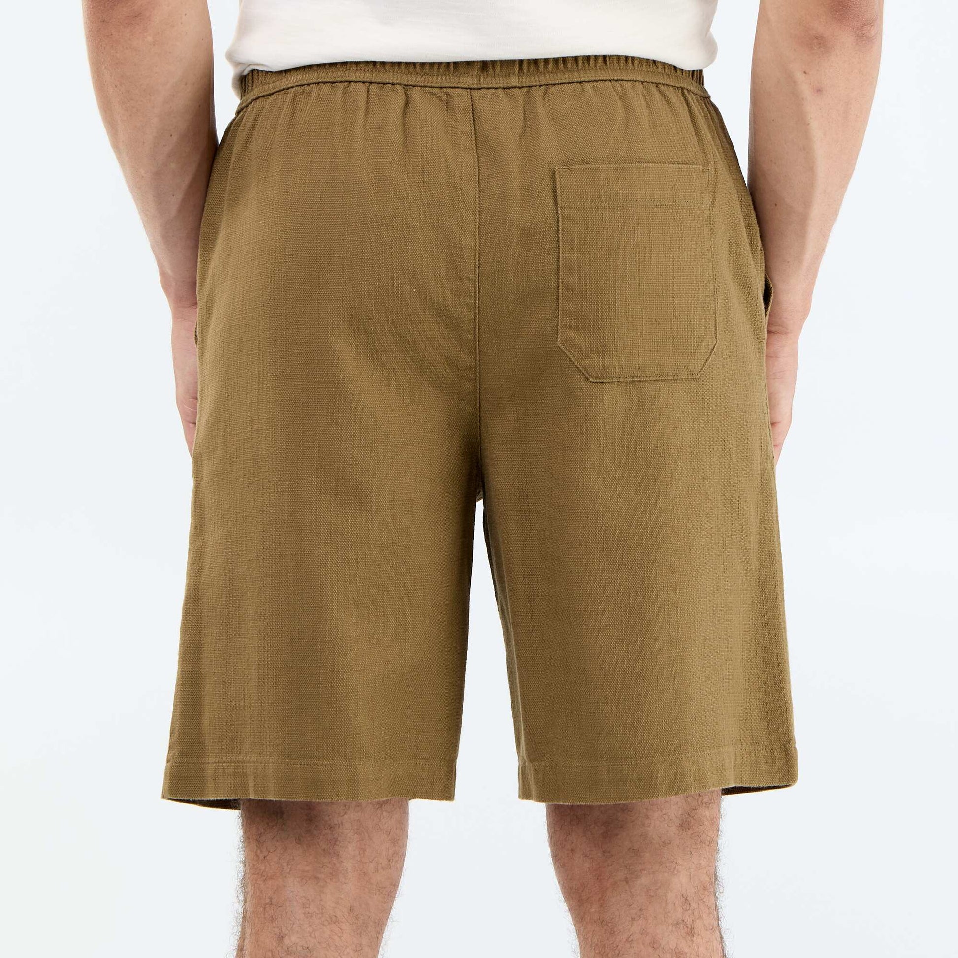 Lightweight fleece Bermuda shorts with drawstrings BROWN
