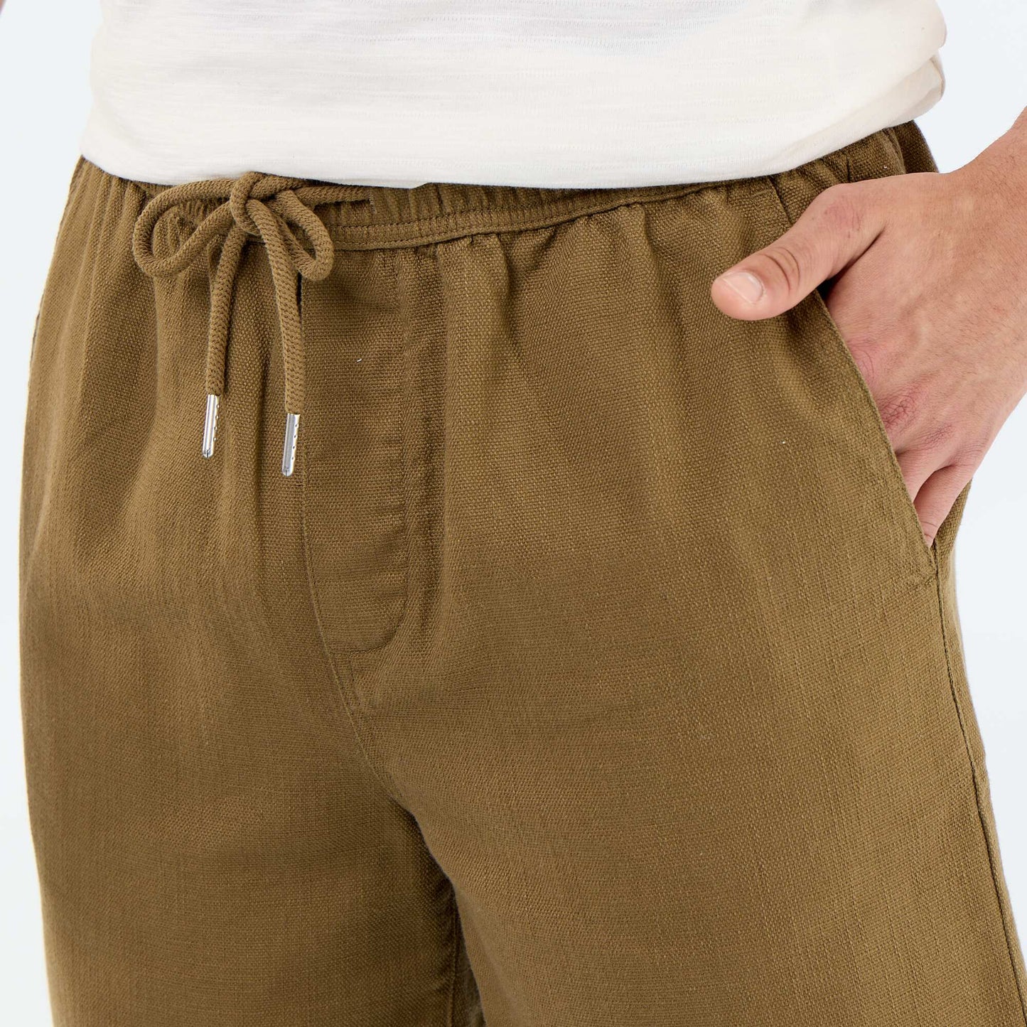 Lightweight fleece Bermuda shorts with drawstrings BROWN