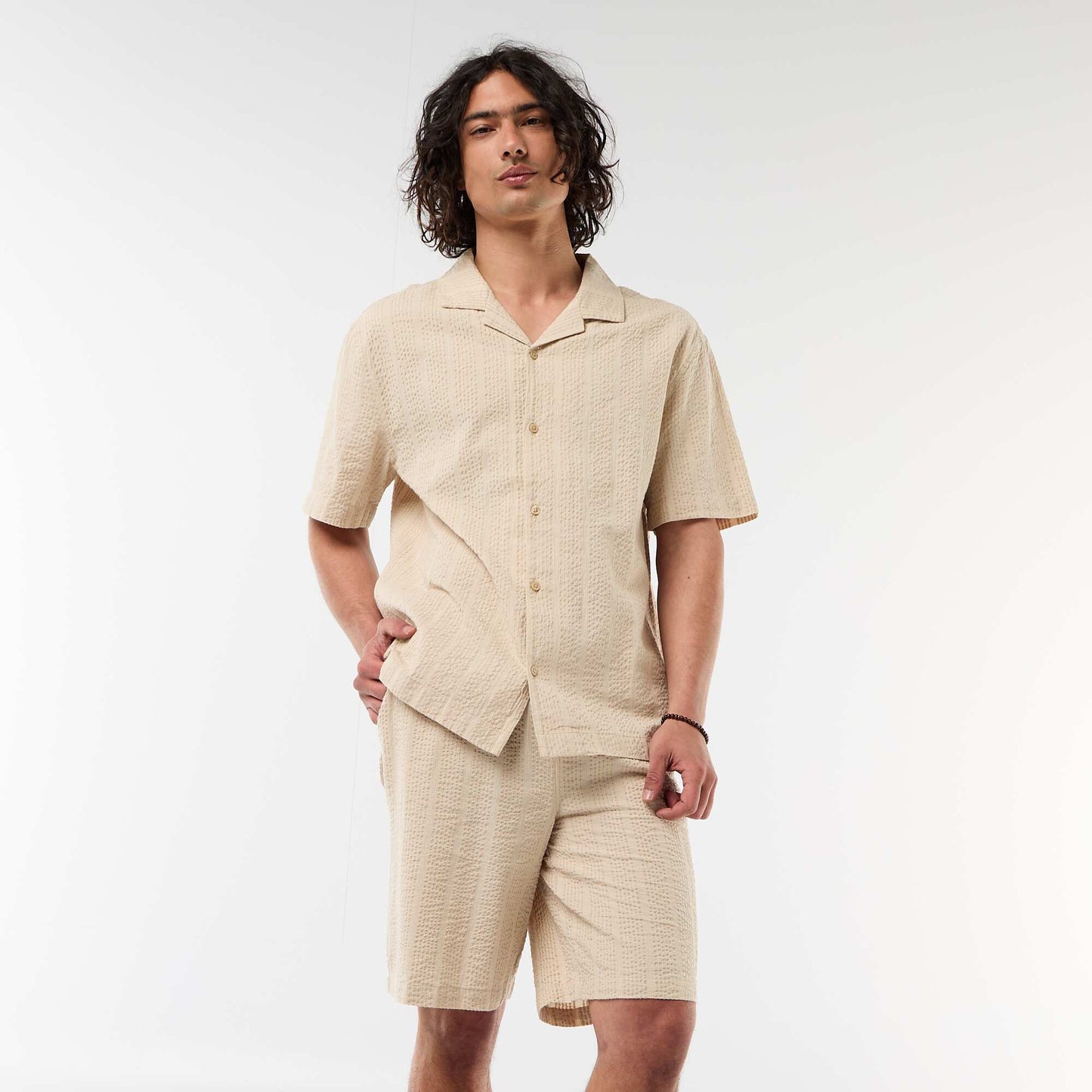 Crêpe-effect Bermuda Shorts BEIGE