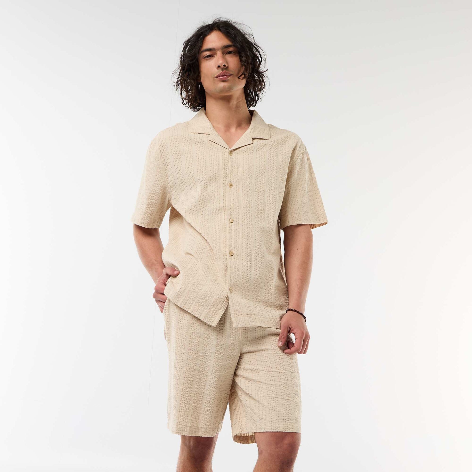 Crêpe-effect Bermuda Shorts BEIGE