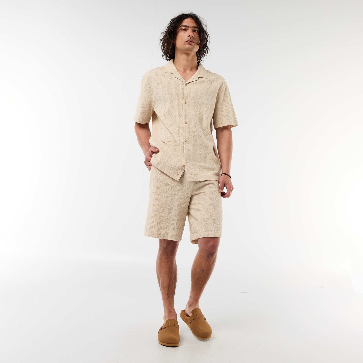 Crêpe-effect Bermuda Shorts BEIGE