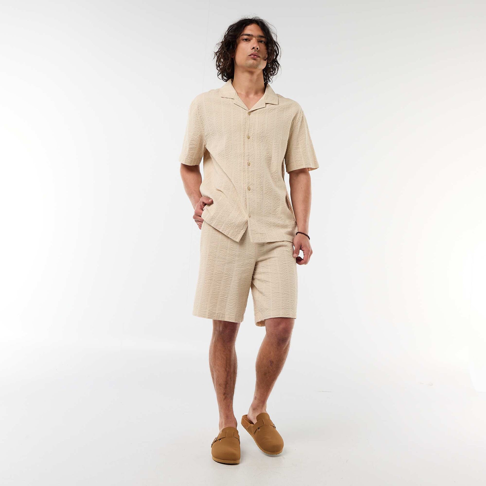 Crêpe-effect Bermuda Shorts BEIGE