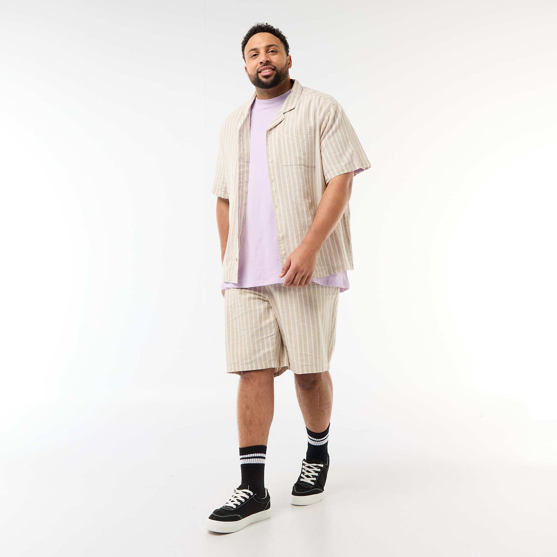 Lightweight Solid Bermuda Shorts with 4 Pockets BEIGE